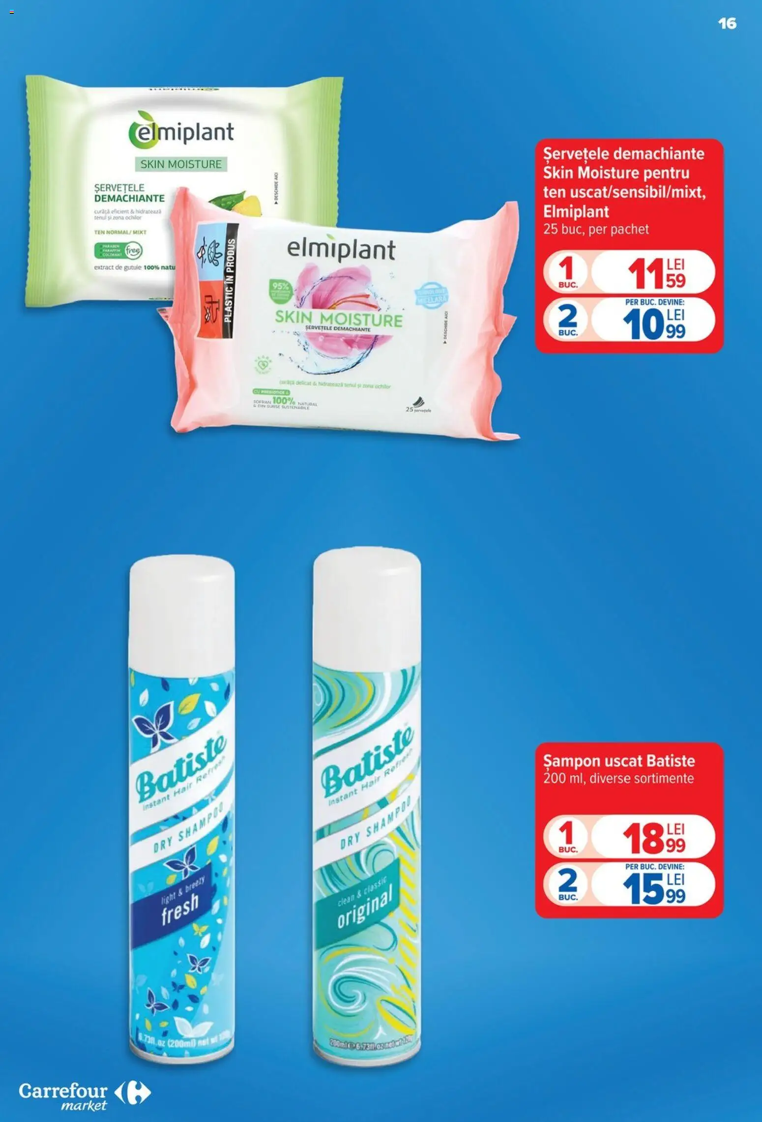 Noul catalog Carrefour – valabil de la 30.09.2026 | Pagină: 16 | Produse: Clean, Șampon, Șervețele demachiante, Șampon uscat