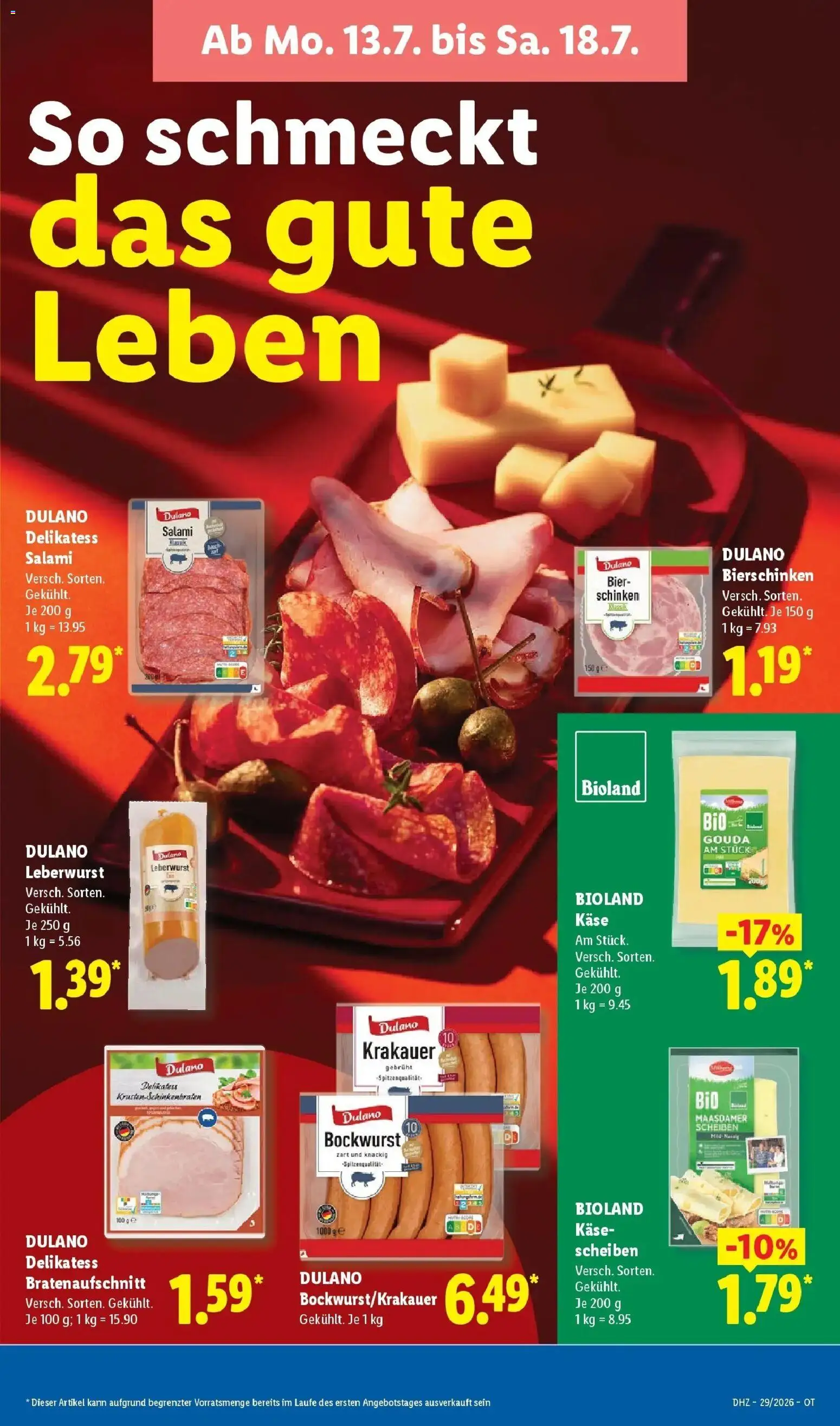 Lidl Prospekt Senftenberg – gültig ab 13.07.2026 | Seite: 17 | Produkte: Käse, Bier, Salami, Schinken