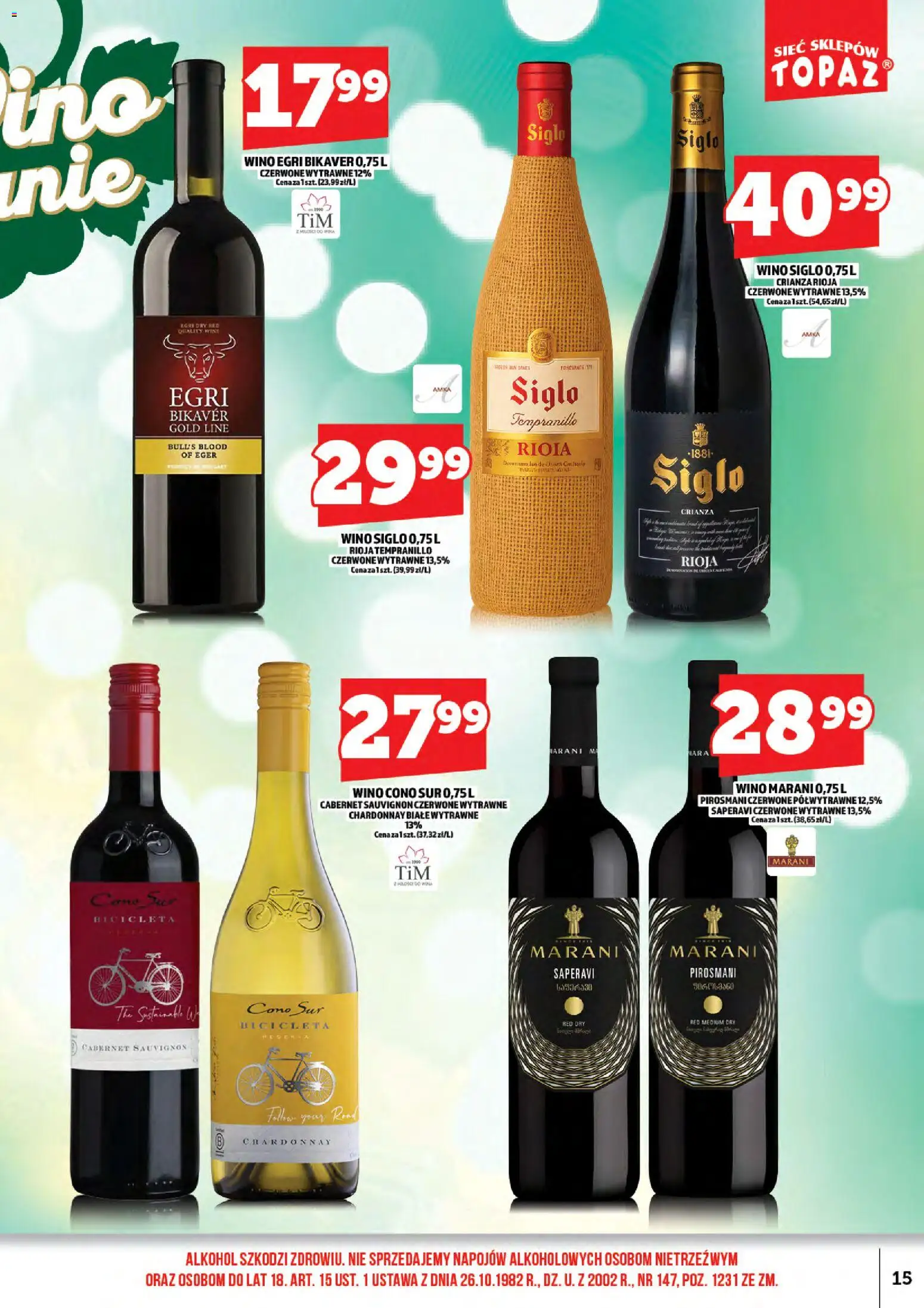 Topaz gazetka alkoholowa od 01.06.2026 | Strona: 17 | Produkty: Chardonnay, Wino, Wino Egri Bikaver, Alkohol