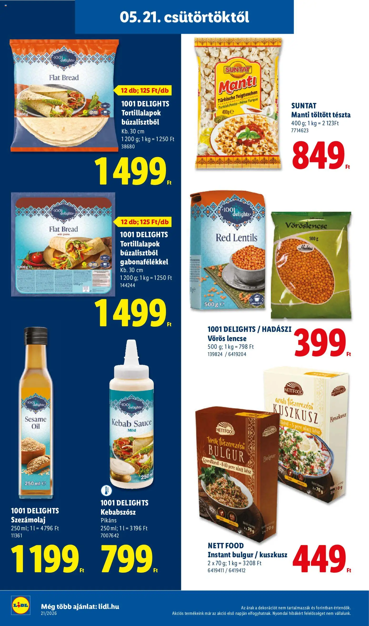 Lidl akciós ujság - amely érvényes a következő dátumtól: 21.05.2026 | Oldal: 24 | Termékek: Szezámolaj, Vöröslencse, Lencse, Kuszkusz