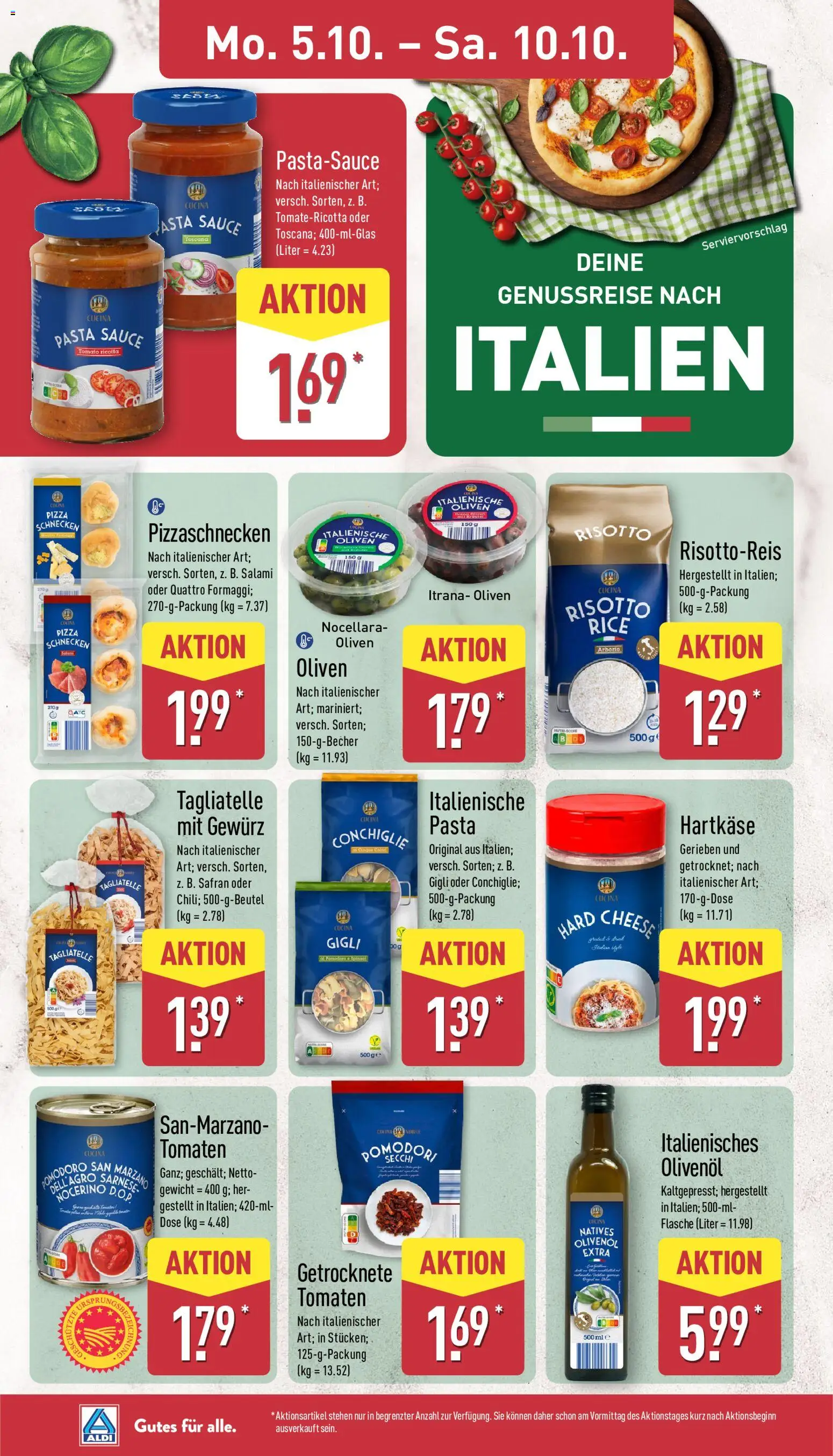 Aldi Prospekt – gültig ab 05.10.2026 | Seite: 12 | Produkte: Tomaten, Pasta, Salami, Pizza