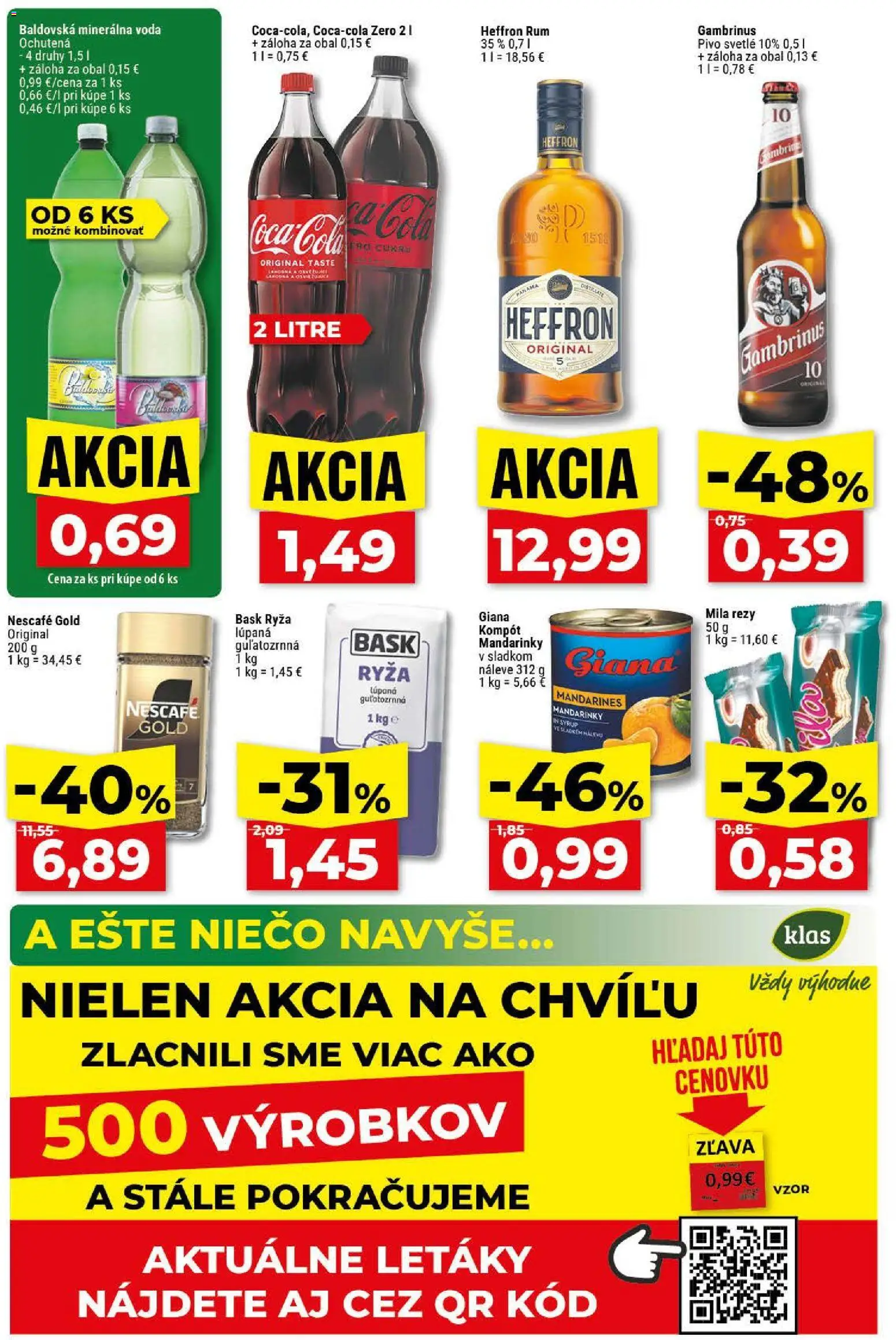 Nové Klas akcie – leták je platný od 20.08.2026 | Strana: 2 | Produkty: Mila, Cola, Gambrinus, Rum