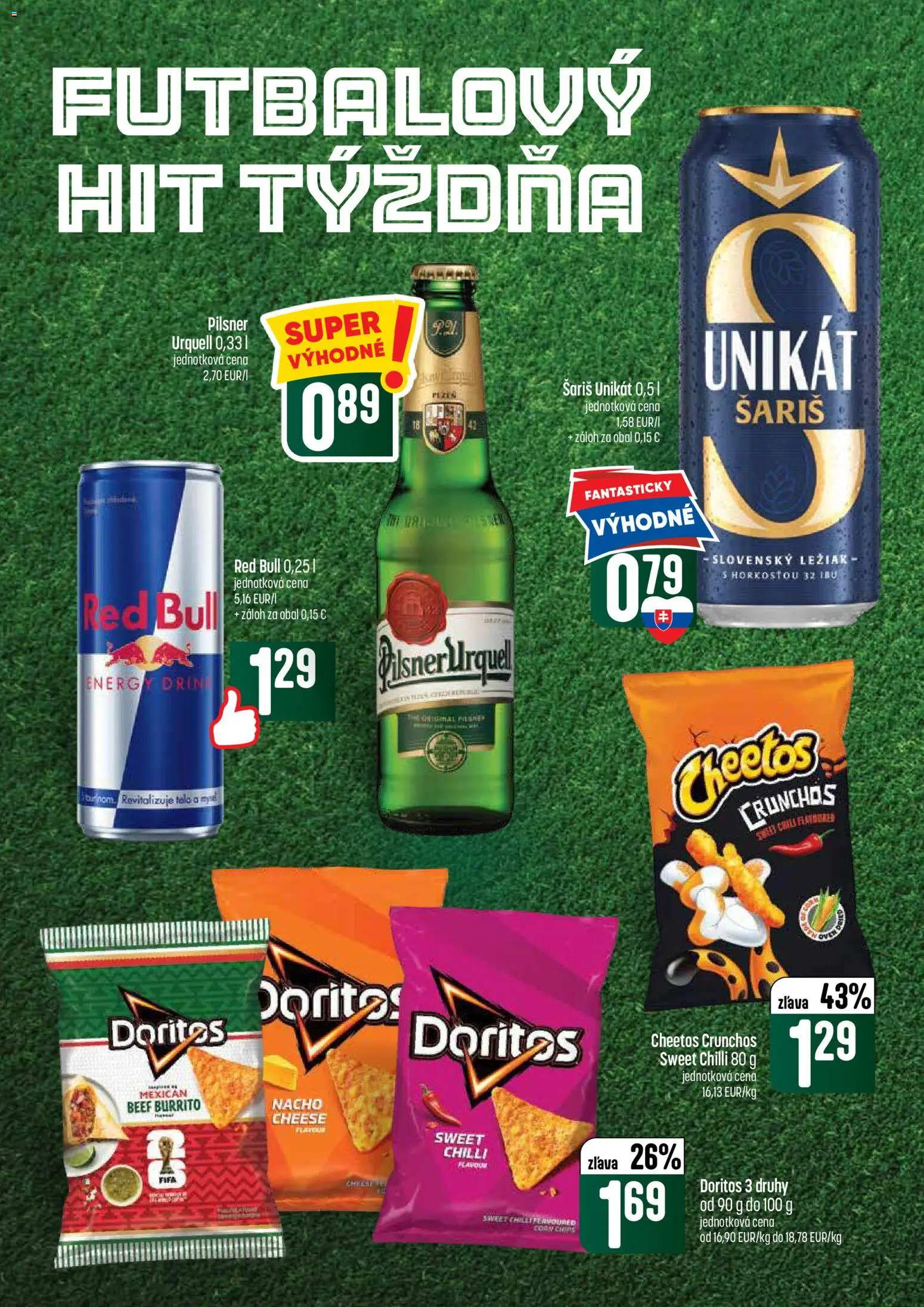 Nové COOP Jednota akcie – leták je platný od 18.06.2026 | Strana: 50 | Produkty: Pilsner Urquell, Chilli, Red Bull, Šariš