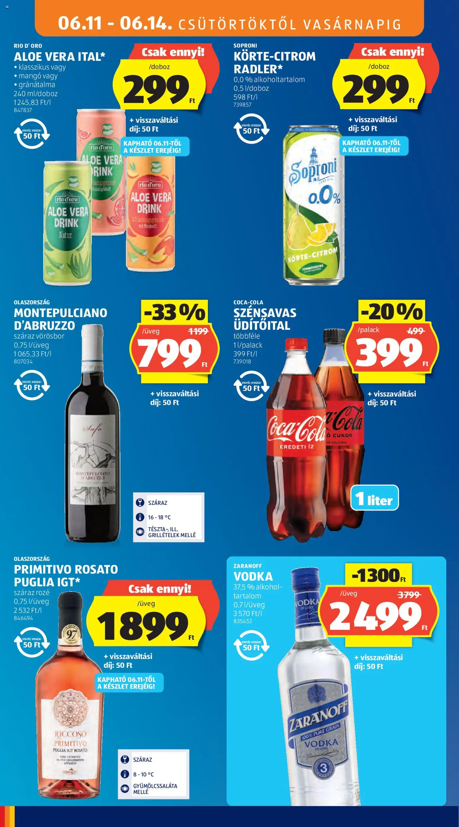 Aldi akciós ujság - amely érvényes a következő dátumtól: 11.06.2026 | Oldal: 16 | Termékek: Radler, Aloe vera, Vörösbor, Só