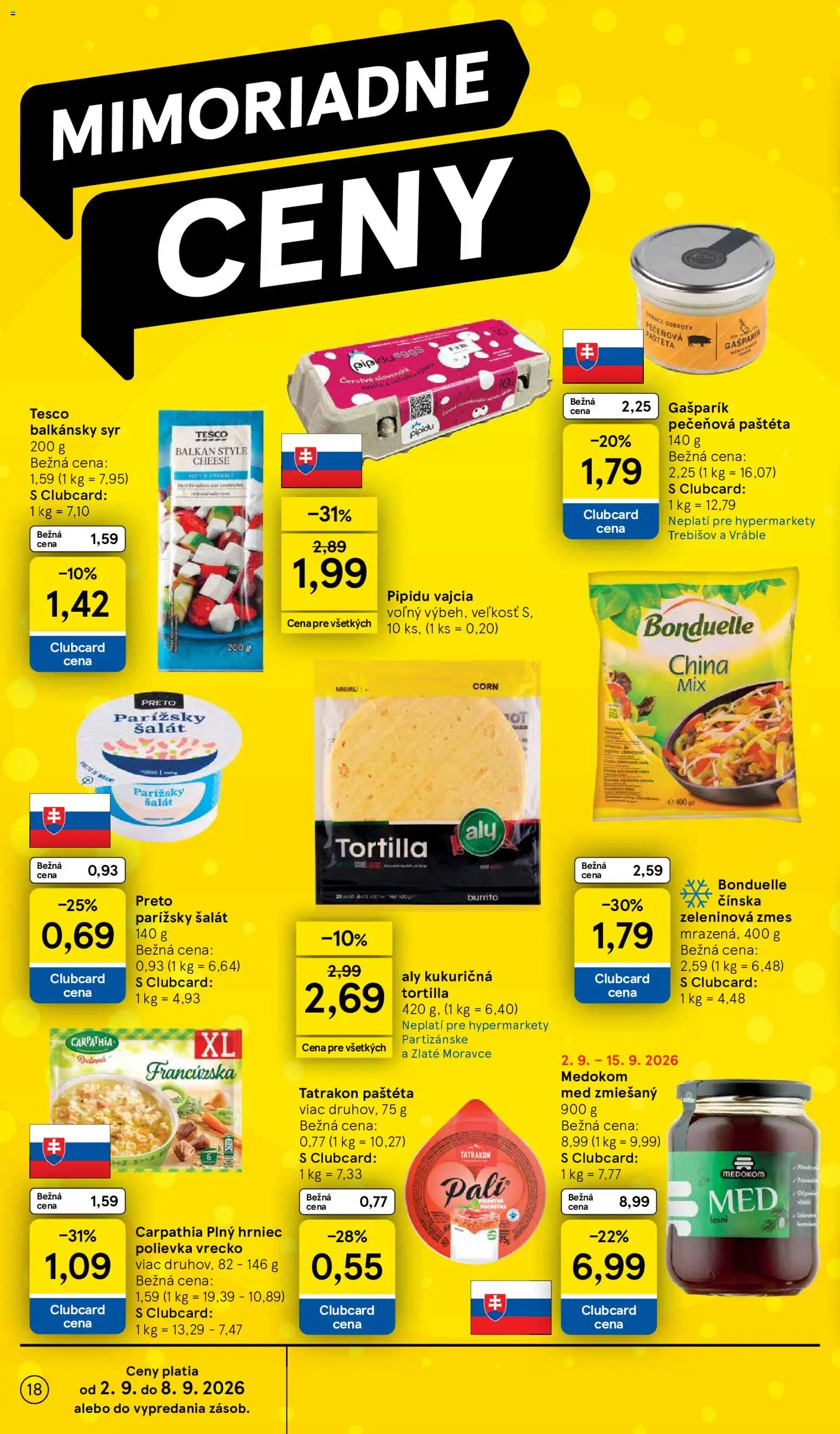 Nové Tesco akcie – leták je platný od 02.09.2026 | Strana: 18 | Produkty: Syr, Vajcia, Tortilla, Paštéta