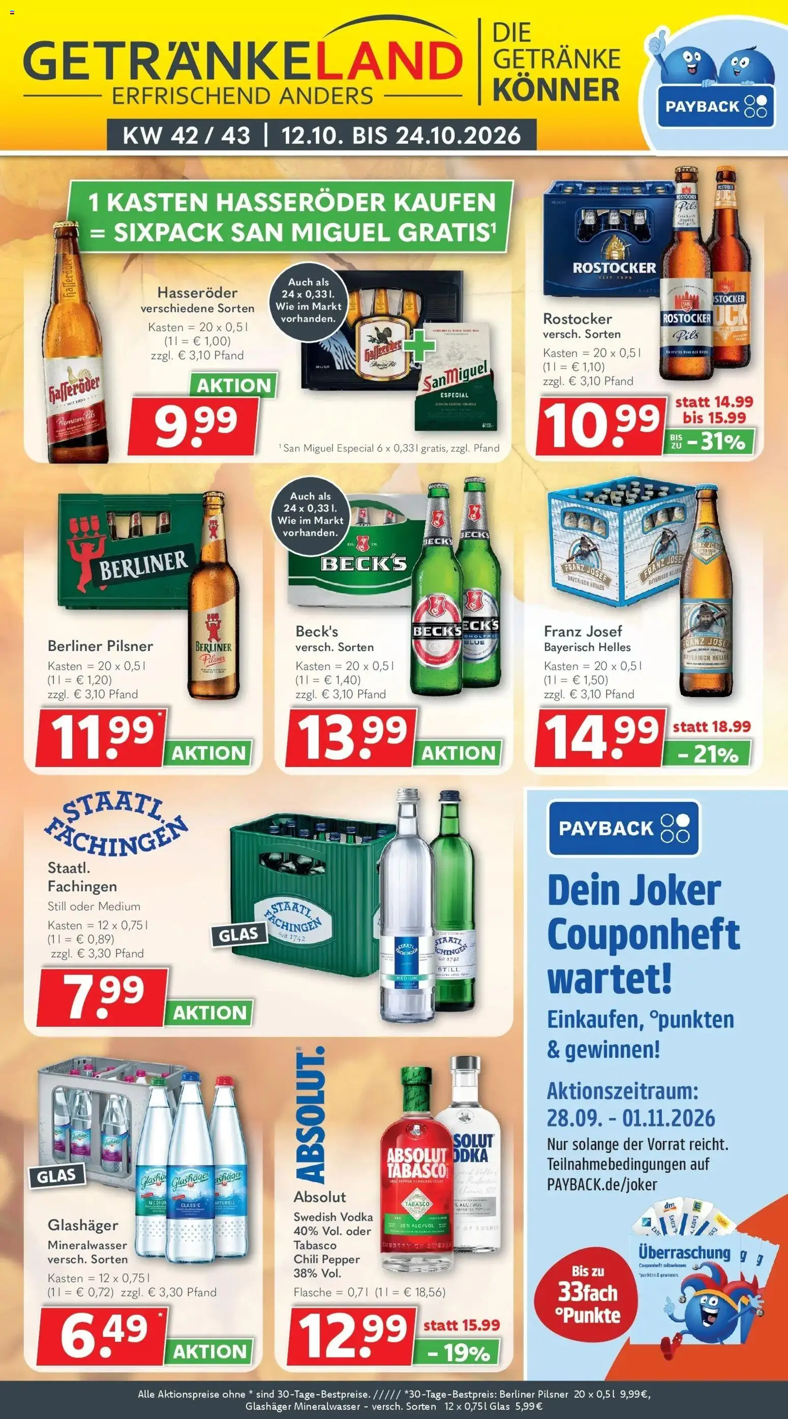 Getränkeland Prospekt Neustrelitz (ab 12.10.2026) zum Blättern | Seite: 1 | Produkte: Chili, Vodka, Hasseröder, Berliner pilsner