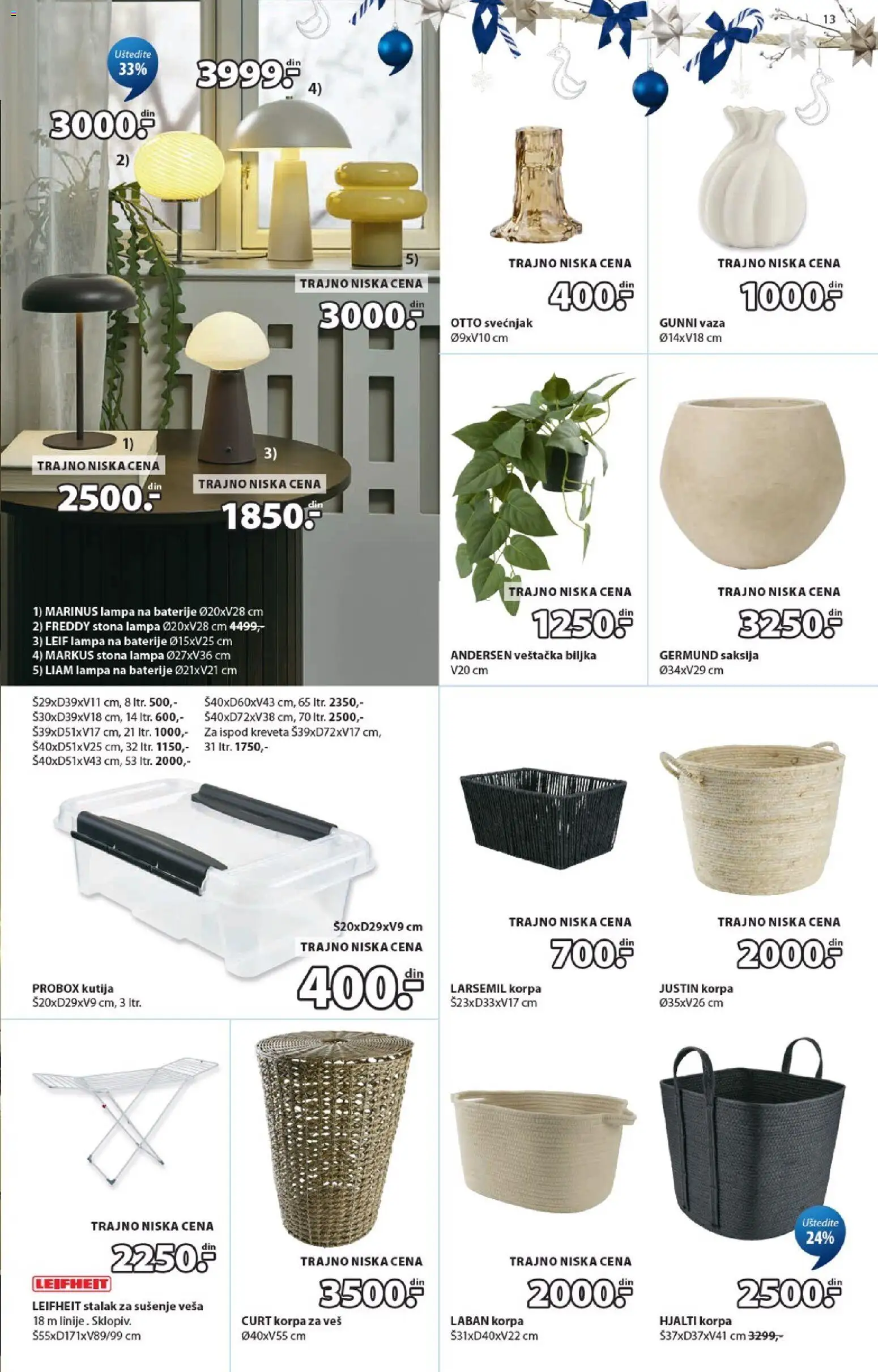 Jysk katalog - važi od 14.10.2026 | Strana: 13 | Proizvode: Korpa, Korpa za veš, Stona lampa, Vaza