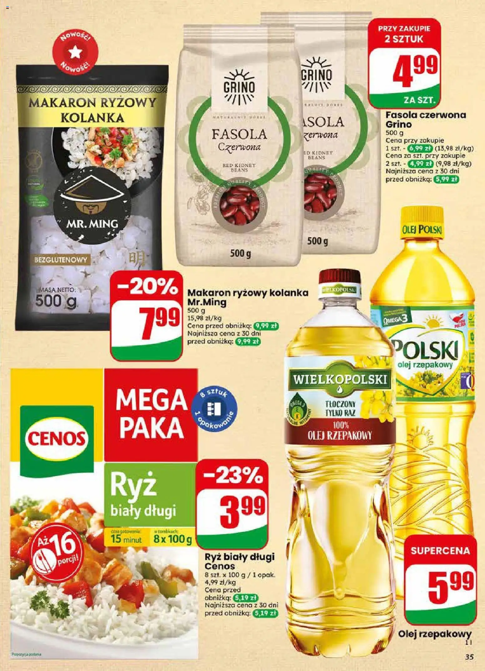 Dino gazetka od 20.05.2026 | Strona: 35 | Produkty: Fasola czerwona, Olej, Ryż, Makaron
