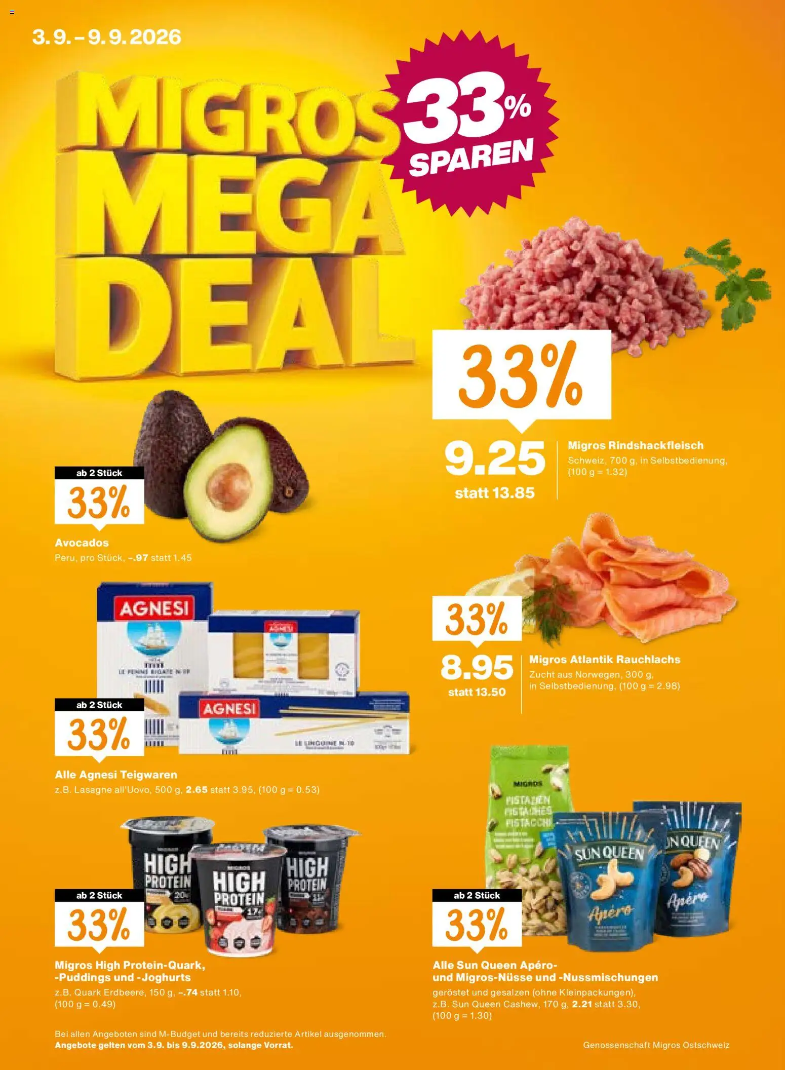 Migros aktionen – gültig ab 03.09.2026 | Seite: 1 | Produkte: Quark, Teigwaren, Avocado, Pasta