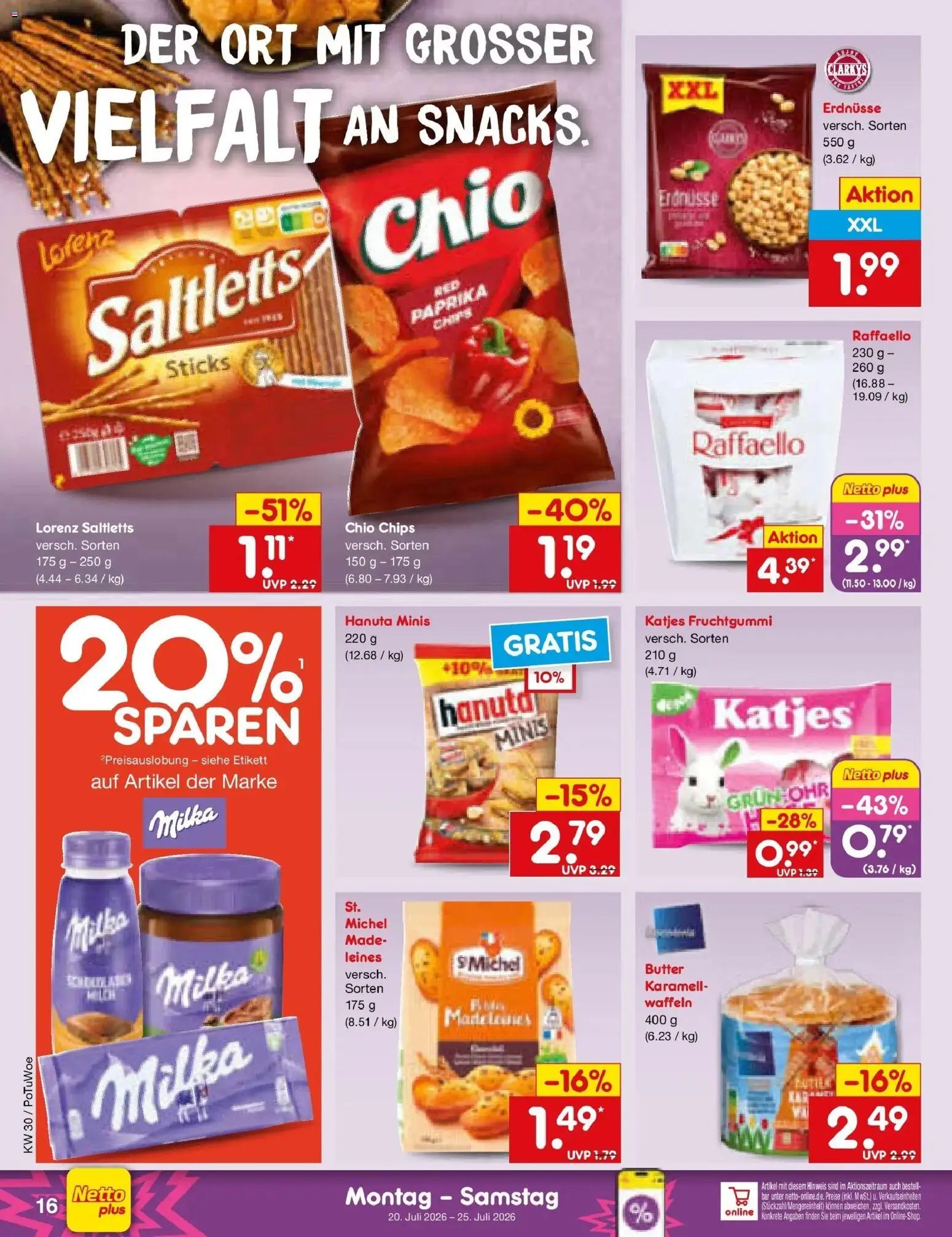Netto Marken-Discount Prospekt Katzweiler – gültig ab 20.07.2026 | Seite: 26 | Produkte: Raffaello, Erdnüsse, Butter, Waffeln