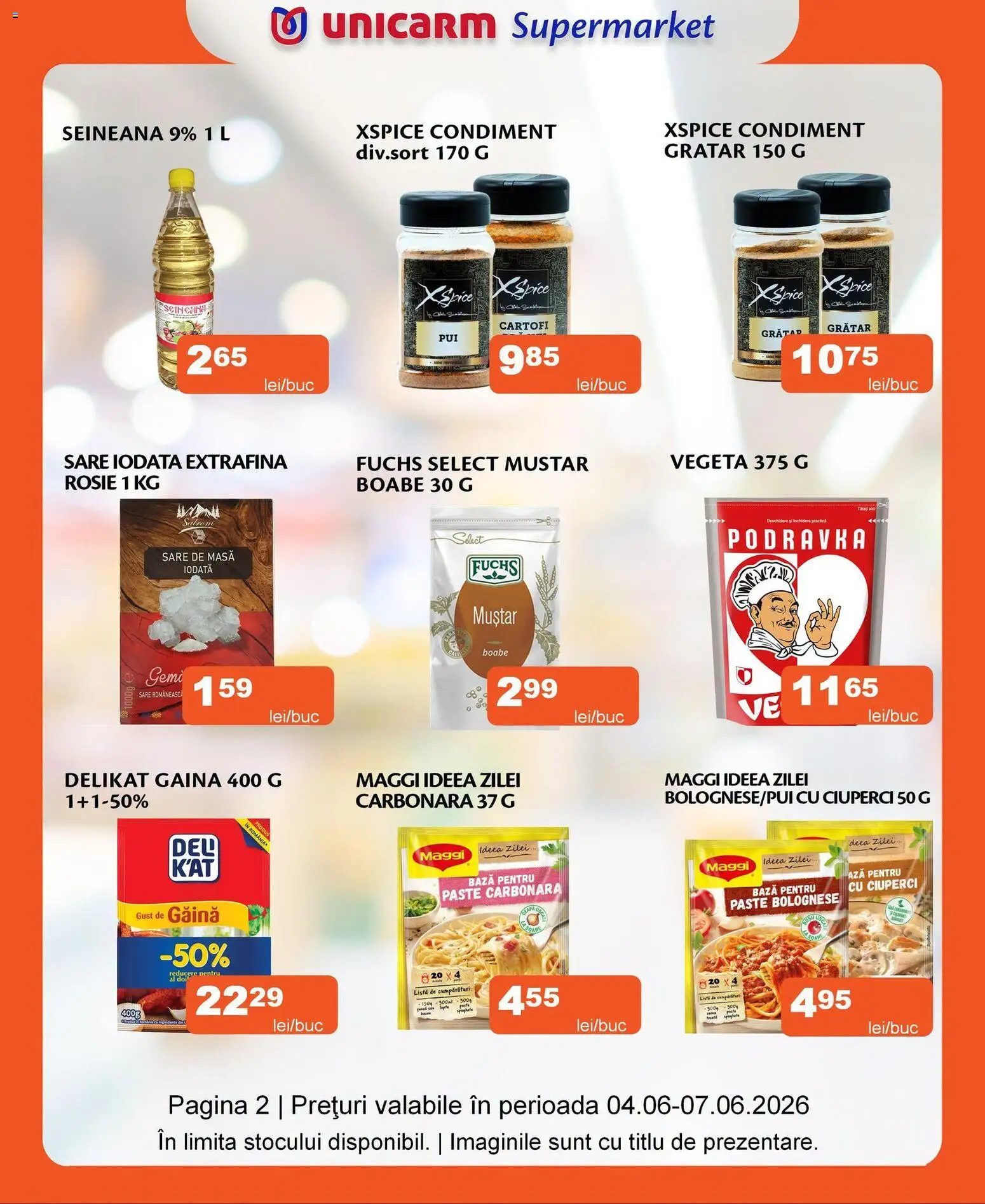 Noul catalog Unicarm – valabil de la 04.06.2026 | Pagină: 2 | Produse: Masă, Paste, Cartofi, Sare