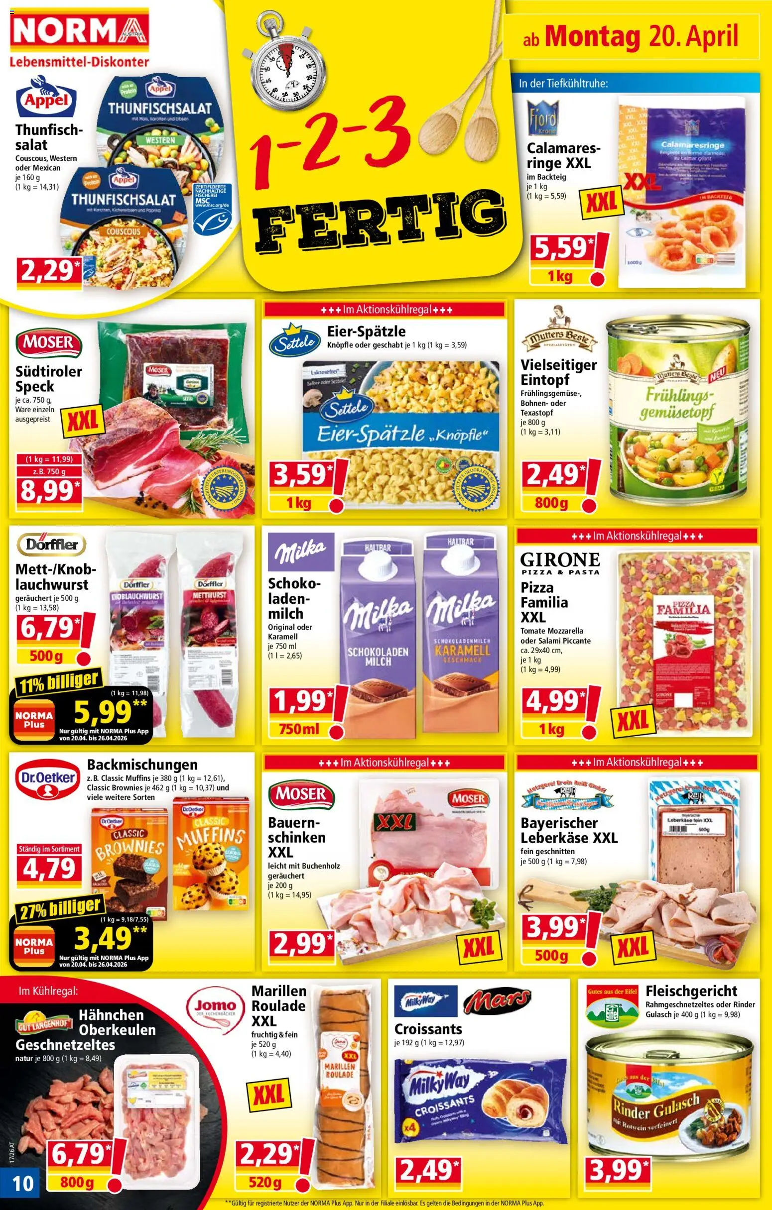 Norma Flugblatt gültig ab 20.04.2026 | Seite: 10 | Produkte: Pasta, Erbsen, Salami, Schinken