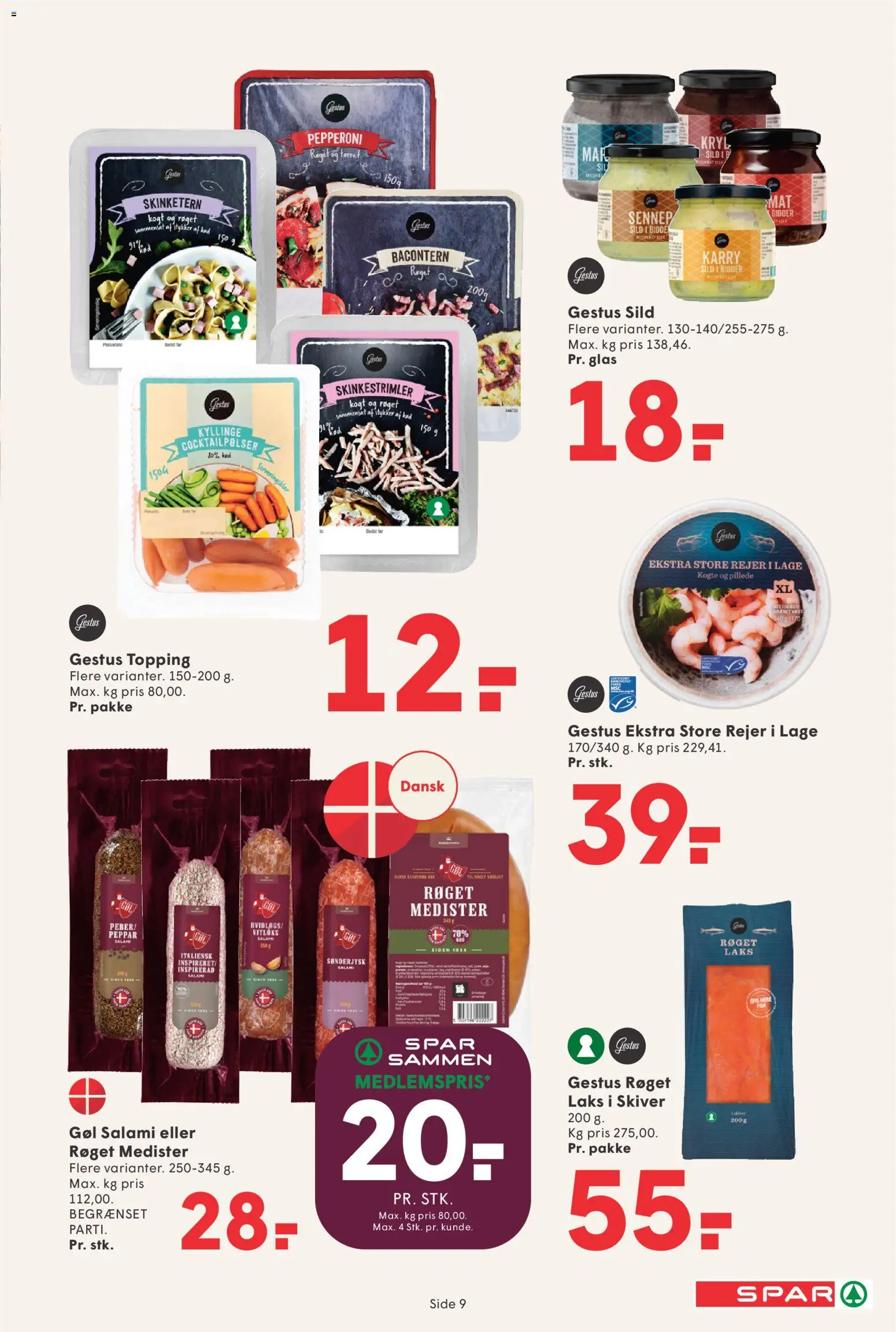 Spar tilbudsavis – gyldig fra 31/07/2026 | Side: 9 | Produkter: Salami, Sennep, Sild, Rejer