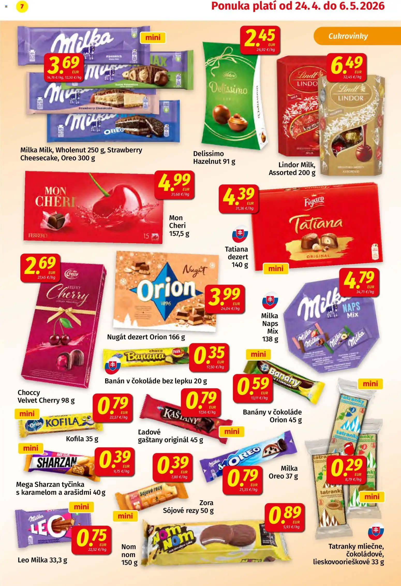Nové Koruna akcie – leták je platný od 24.04.2026 | Strana: 7 | Produkty: Gaštany, Banány, Lindor, Milka