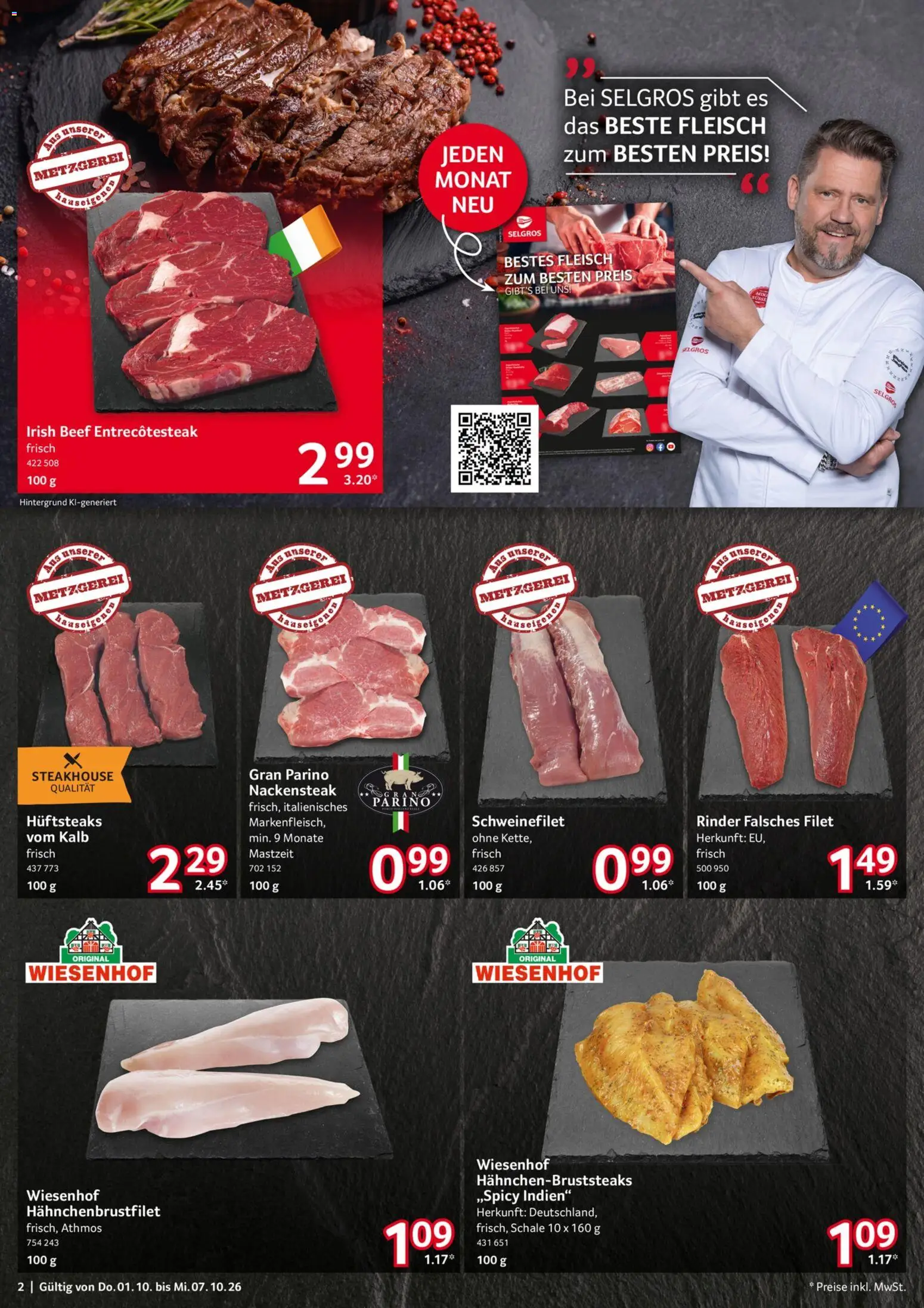 Selgros Prospekt – gültig ab 01.10.2026 | Seite: 2 | Produkte: Schweinefilet, Fleisch