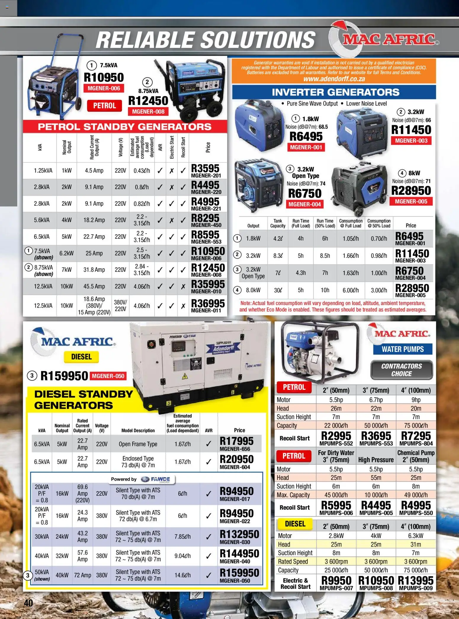 New Adendorff catalogue – valid from 01/07/2026 | Page: 42 | Products: Pumps, Frame, Generator, Water