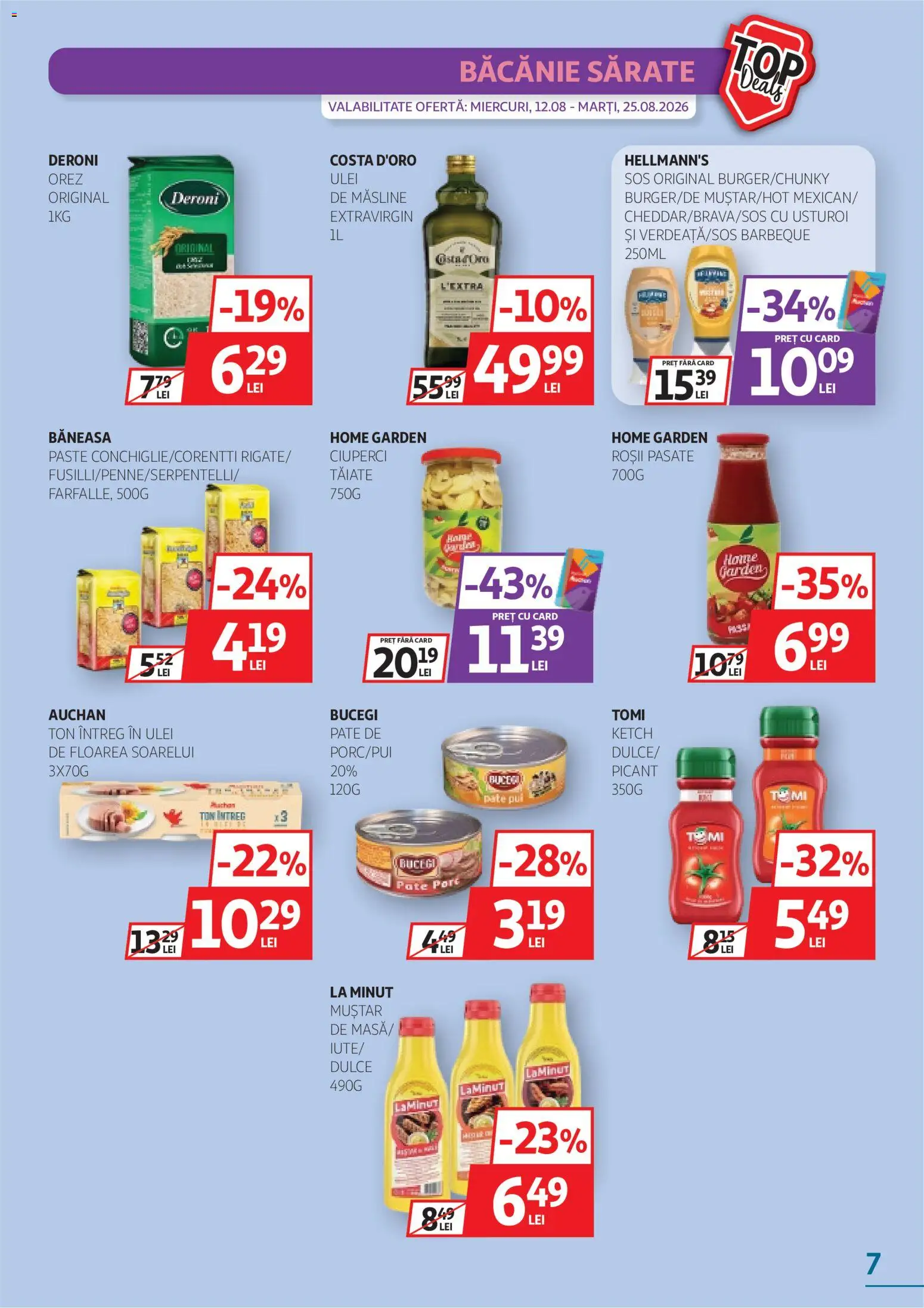 Noul catalog Auchan – valabil de la 12.08.2026 | Pagină: 7 | Produse: Pate, Ulei, Muștar, Floarea Soarelui