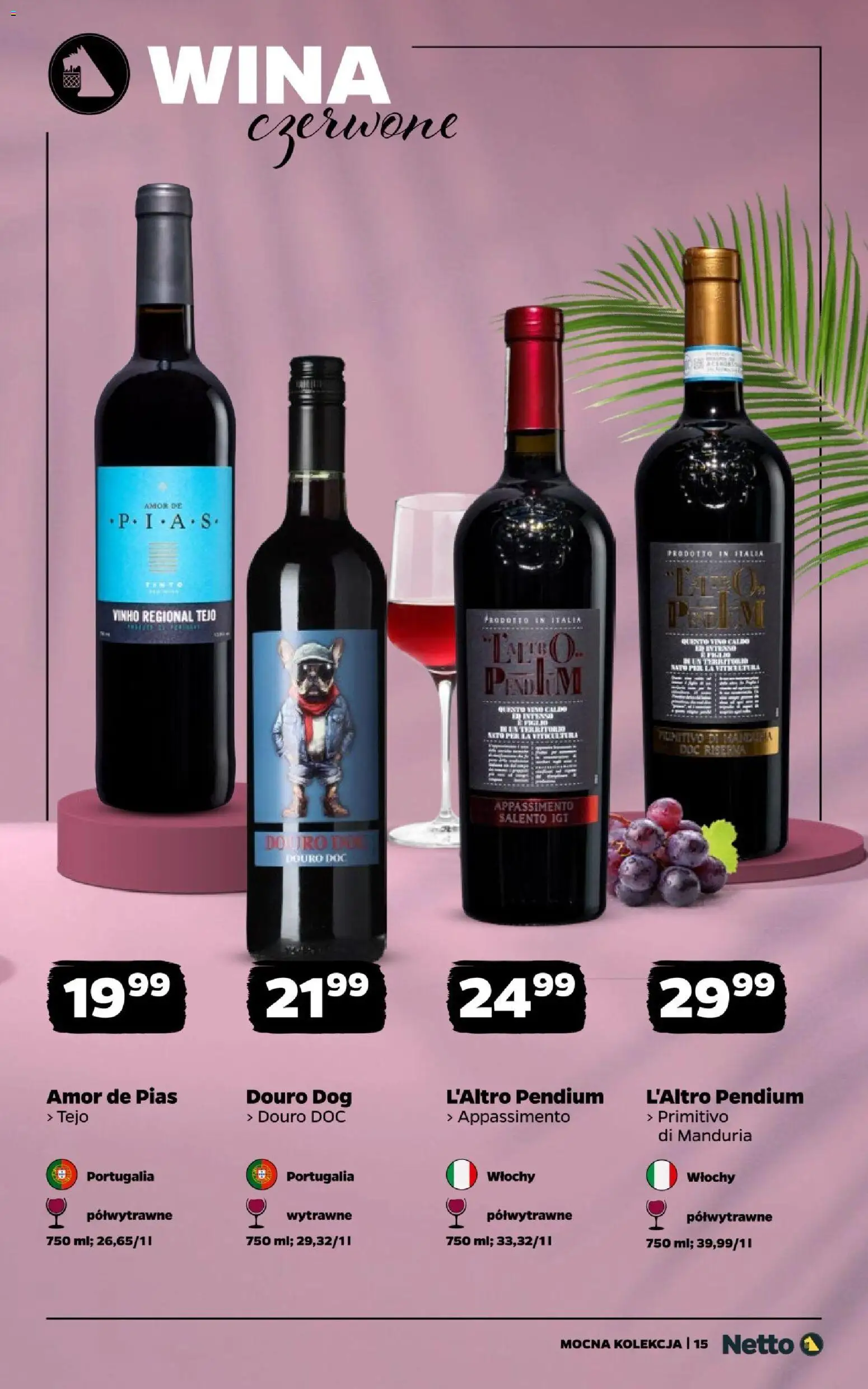 Netto gazetka - Wina od 31.08.2026 | Strona: 15 | Produkty: Primitivo Di Manduria, Primitivo, Wina czerwone