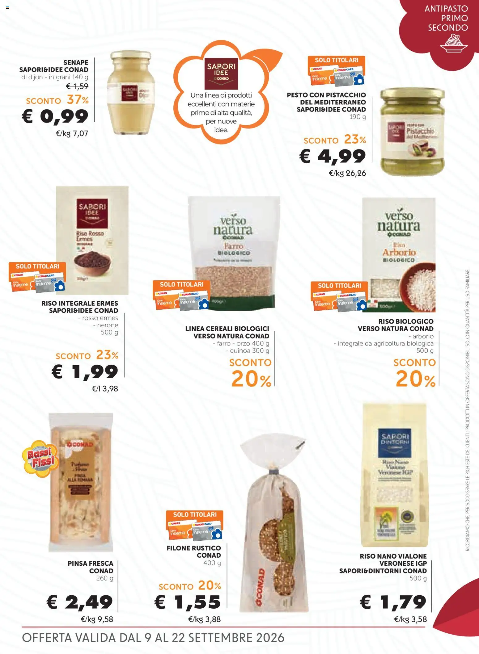 Volantino Conad del 09/09/2026 | Pagina: 9 | Prodotti: Riso, Cereali, Pesto, Senape