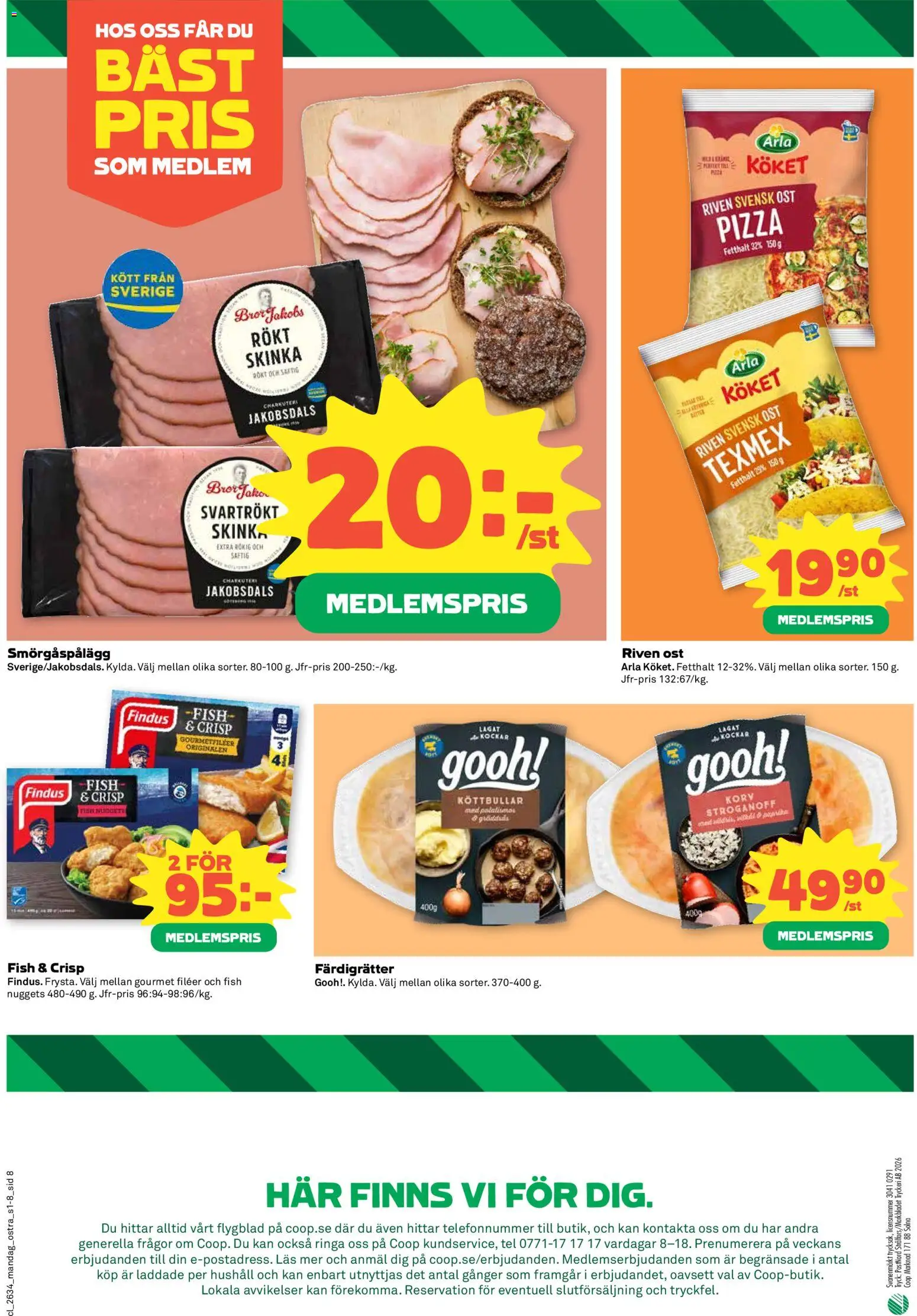 Coop Daglivs reklamblad aktuell från 17/08/2026 | Sida: 8 | Produkter: Färdigrätter, Riven ost, Skinka, Pizza