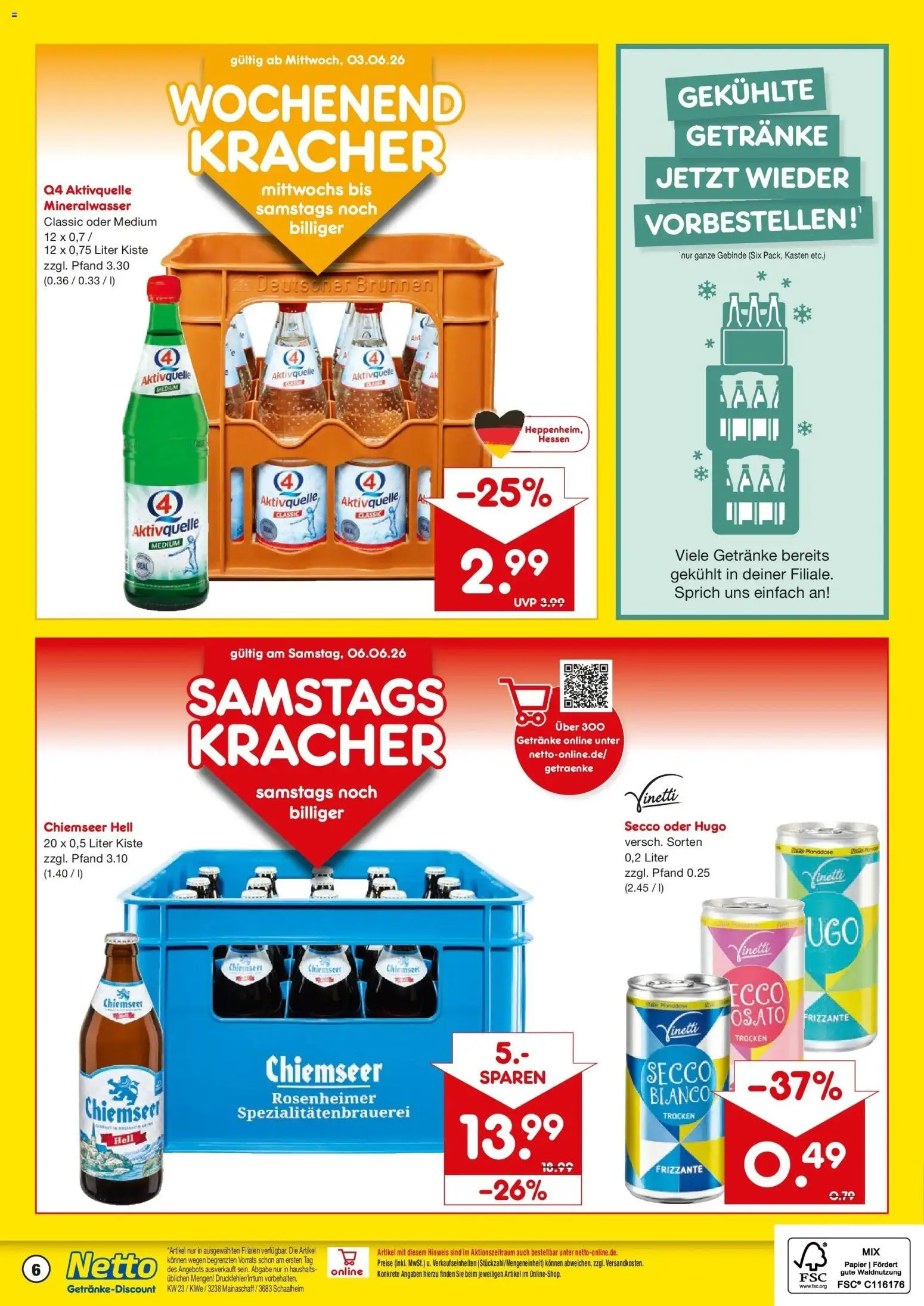 Netto Marken-Discount Prospekt Mainaschaff – gültig ab 01.06.2026 | Seite: 6 | Produkte: Mineralwasser, Hugo