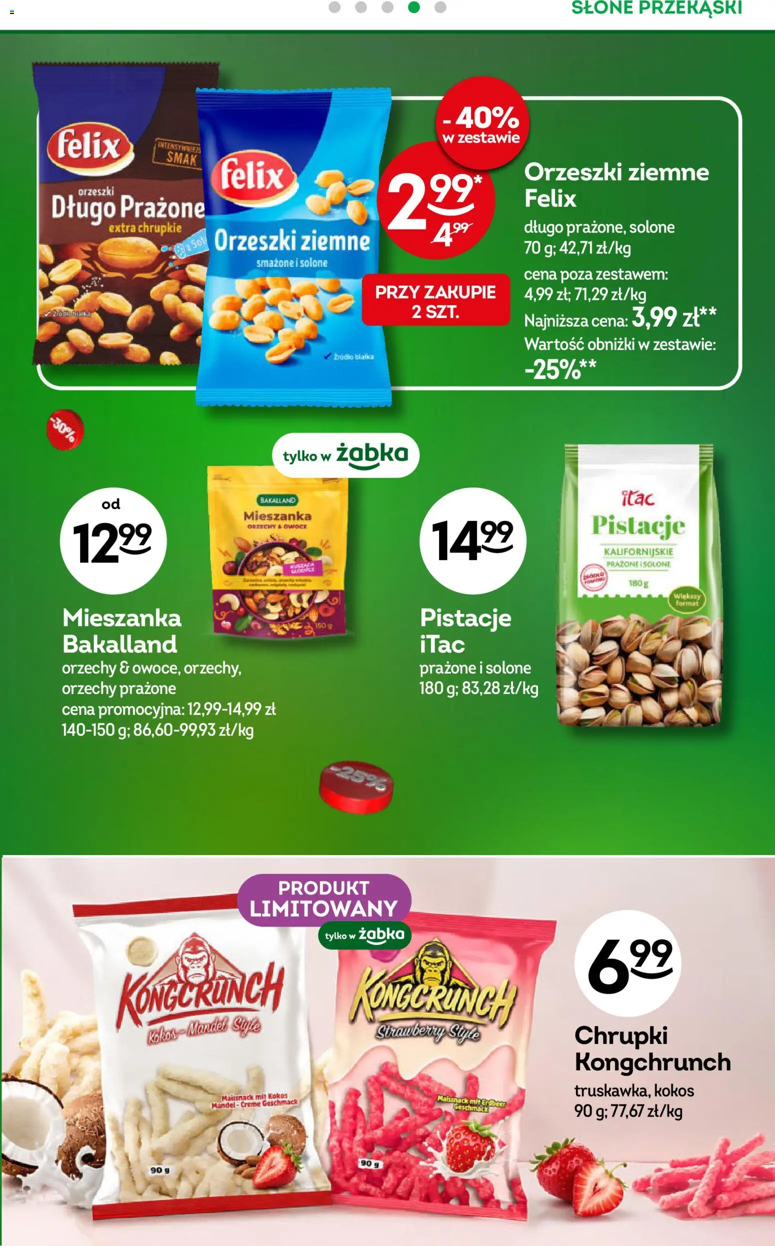 Żabka gazetka od 15.07.2026 | Strona: 33 | Produkty: Pistacje, Słone przekąski, Orzechy, Kokos