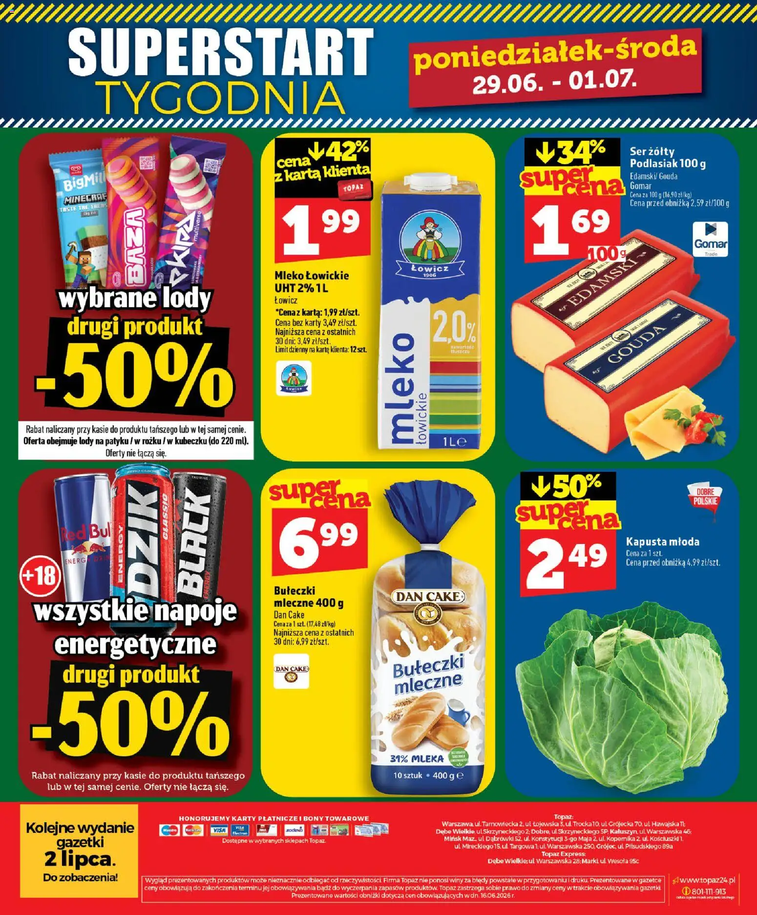 Topaz gazetka - MAZ od 25.06.2026 | Strona: 46 | Produkty: Kapusta, Karta, Napoje, Lody na patyku