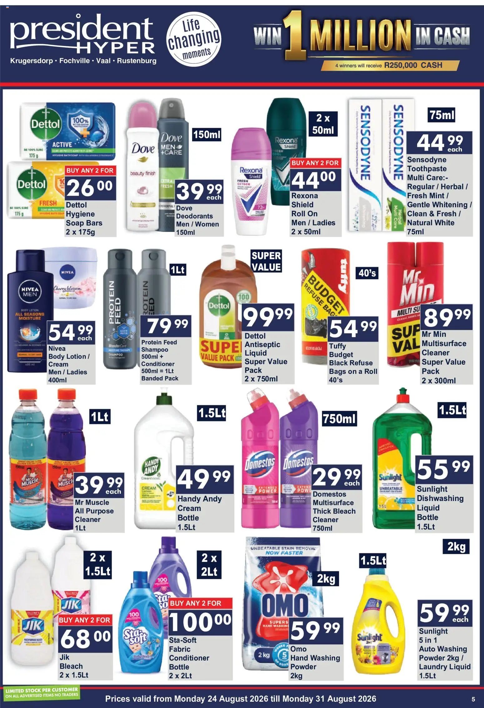 New President Hyper catalogue – valid from 24/08/2026 | Page: 5 | Products: Conditioner, Cream, Washing powder, Lotion