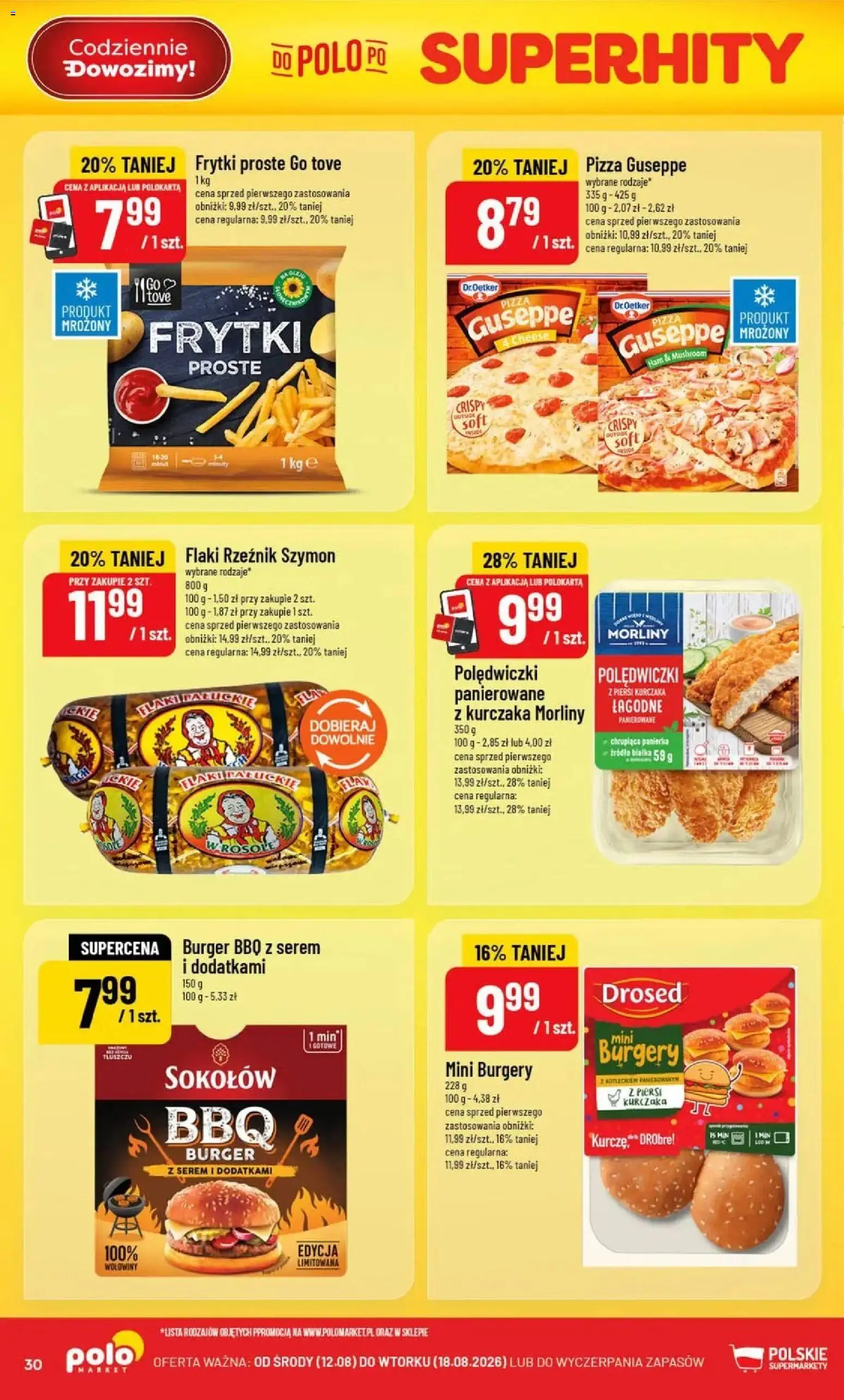 Nowa POLOmarket gazetka od jutra 12.08.2026 | Strona: 30 | Produkty: Piersi, Polędwiczki, Pizza, Frytki