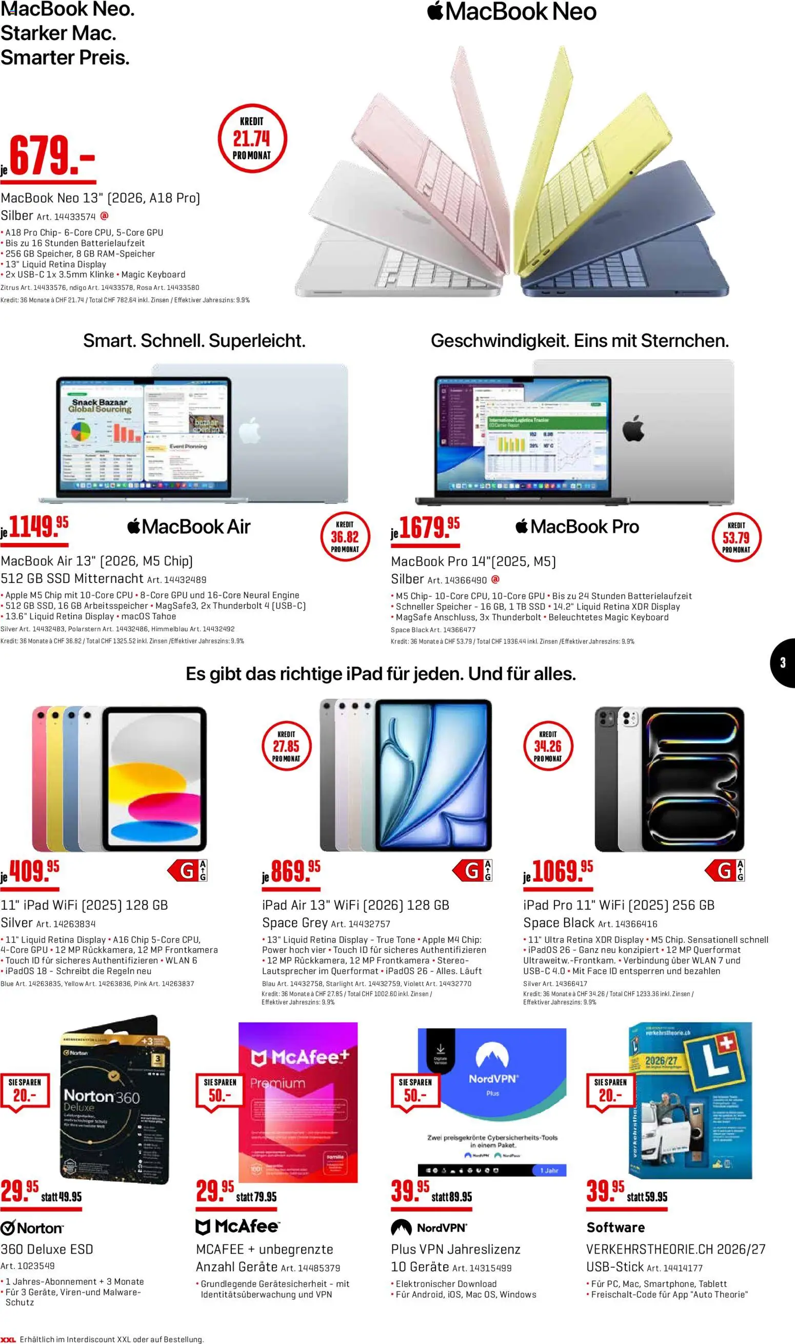 Interdiscount aktionen Back to school – gültig ab 20.07.2026 | Seite: 3 | Produkte: Macbook, Ipad, Lautsprecher