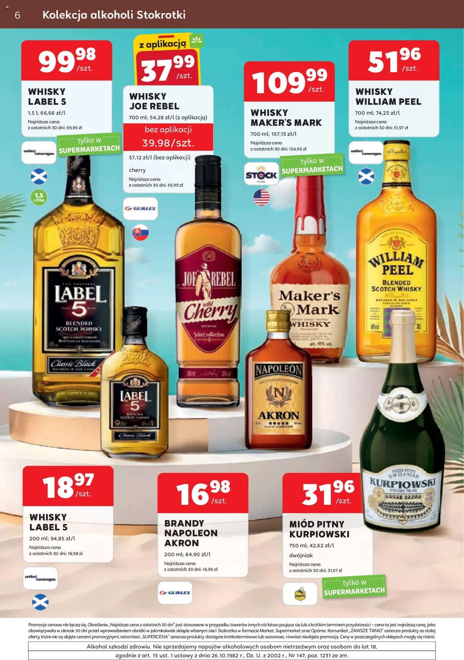Stokrotka gazetka - Oferta alkoholowa od 06.08.2026 | Strona: 6 | Produkty: Whisky Label 5, Stokrotka, Miód pitny, Whisky