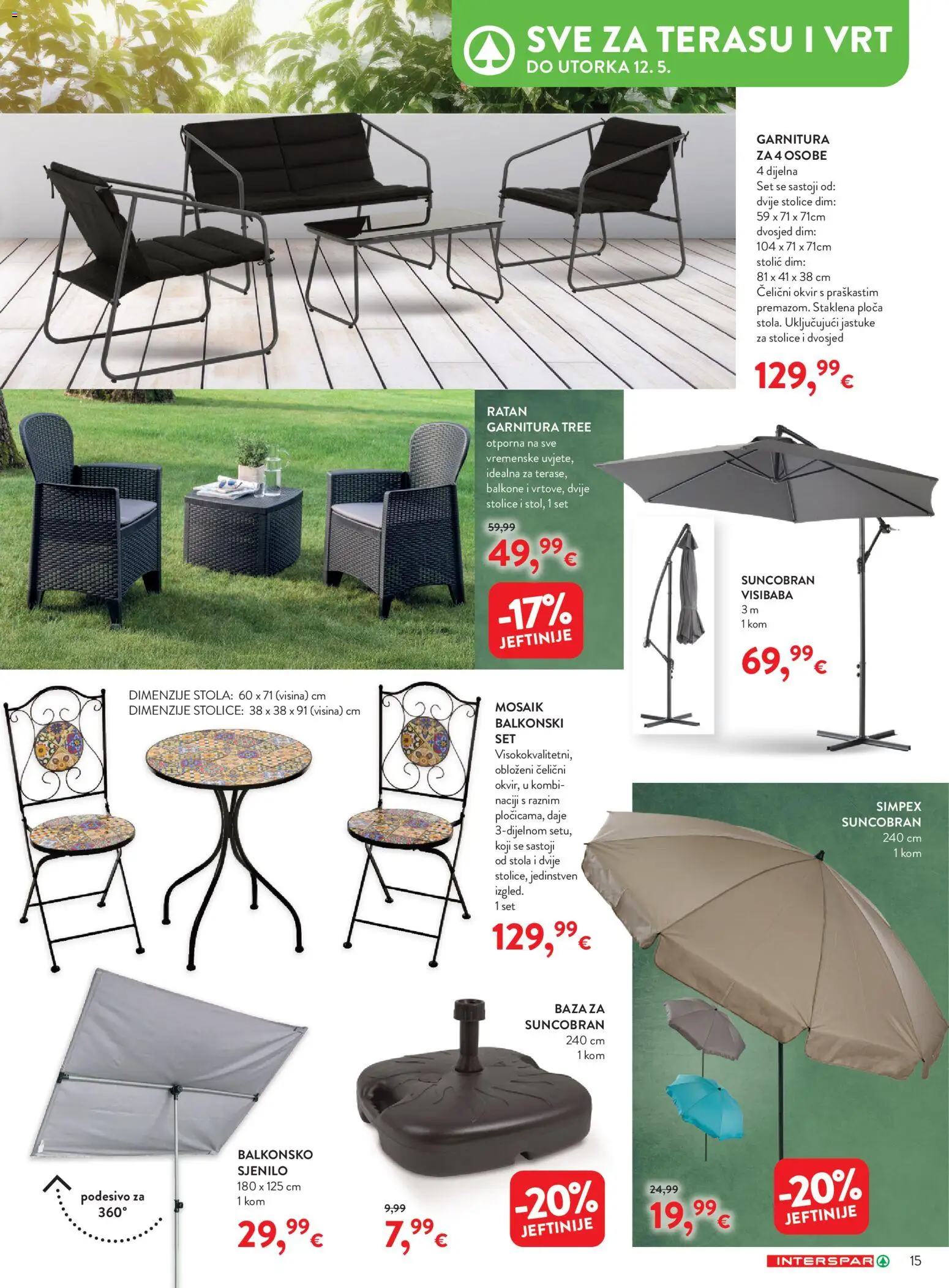 Interspar katalog | vrijedi od 15.04.2026 | Stranica: 15 | Proizvodi: Stolić, Suncobran, Dvosjed