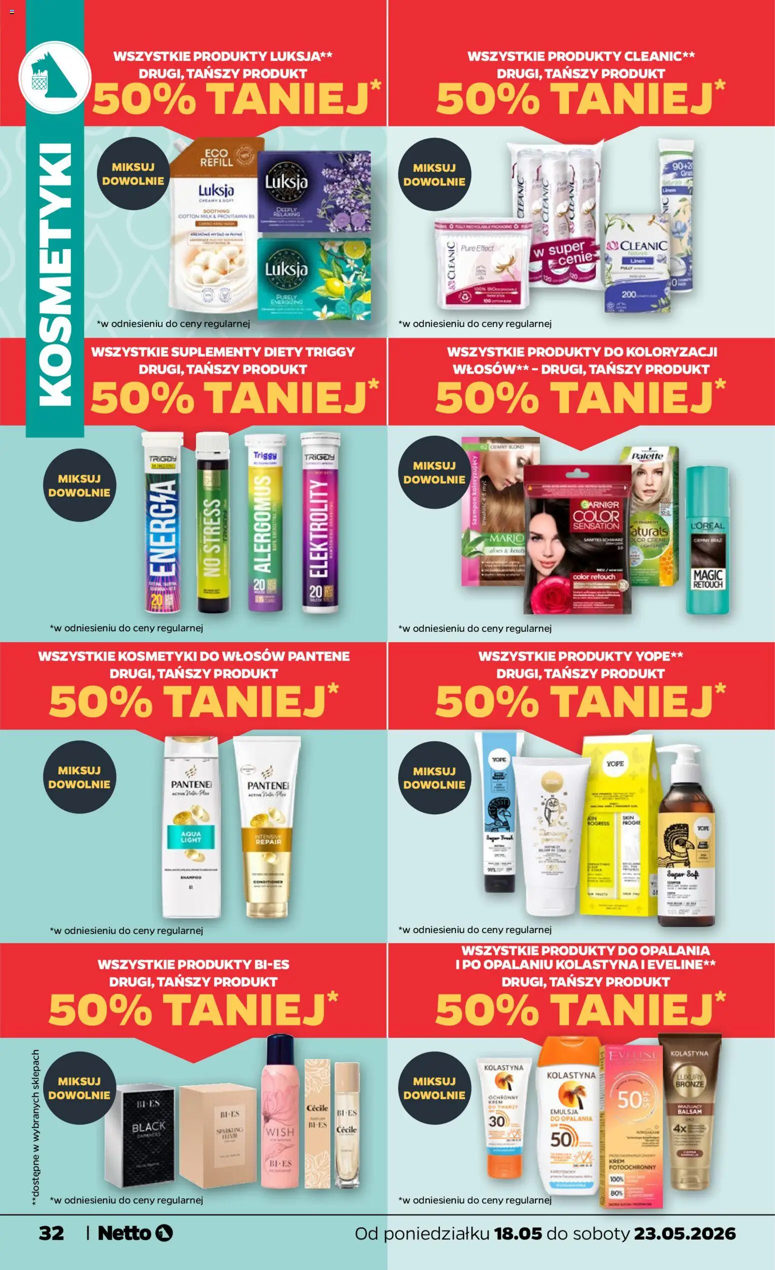 Netto gazetka od poniedziałku spożywcza od 18.05.2026 | Strona: 32 | Produkty: Kosmetyki, Szampon, Krem