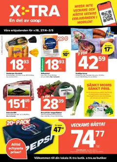 Coop X:-TRA erbjudanden - Förhandsvisning av reklamblad från butik Coop X:-TRA aktuell från 27.04.2026 | Sida: 1 | Produkter: Entrecote, Pepsi, Halloumi, Chorizo