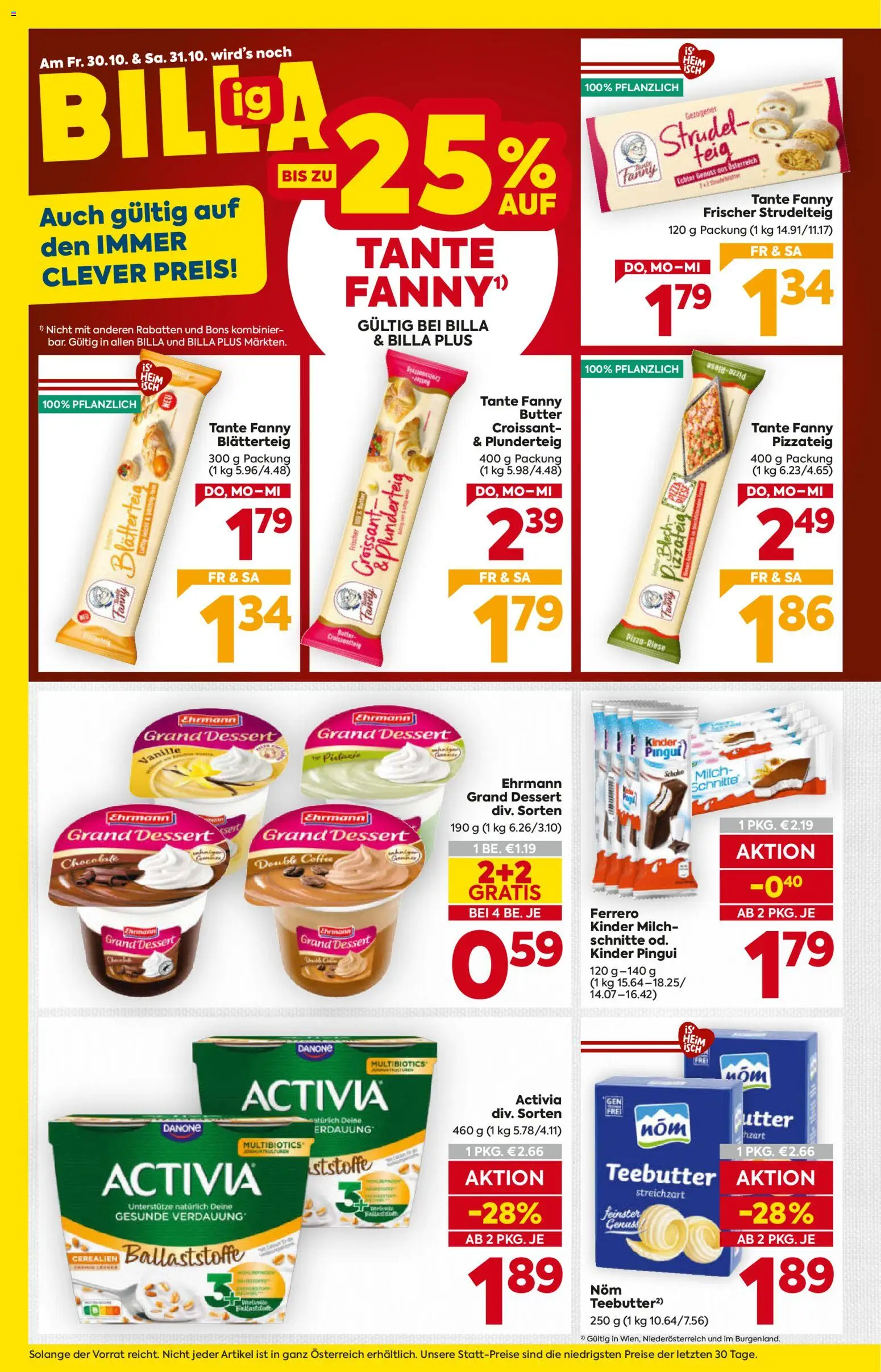 Billa AT akciós ujság - amely érvényes a következő dátumtól: 2026.10.29. | Oldal: 12 | Termékek: Croissant, Activia, Danone, Kinder