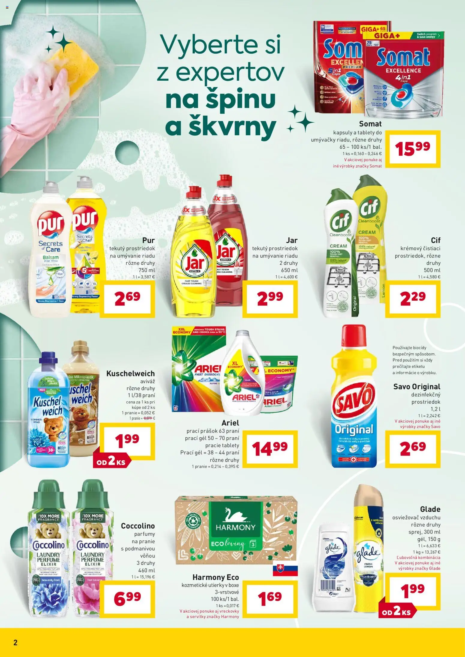 Nové Billa akcie – leták je platný od 07.04.2026 | Strana: 2 | Produkty: Osviežovač vzduchu, Prací prášok, Savo, Coccolino