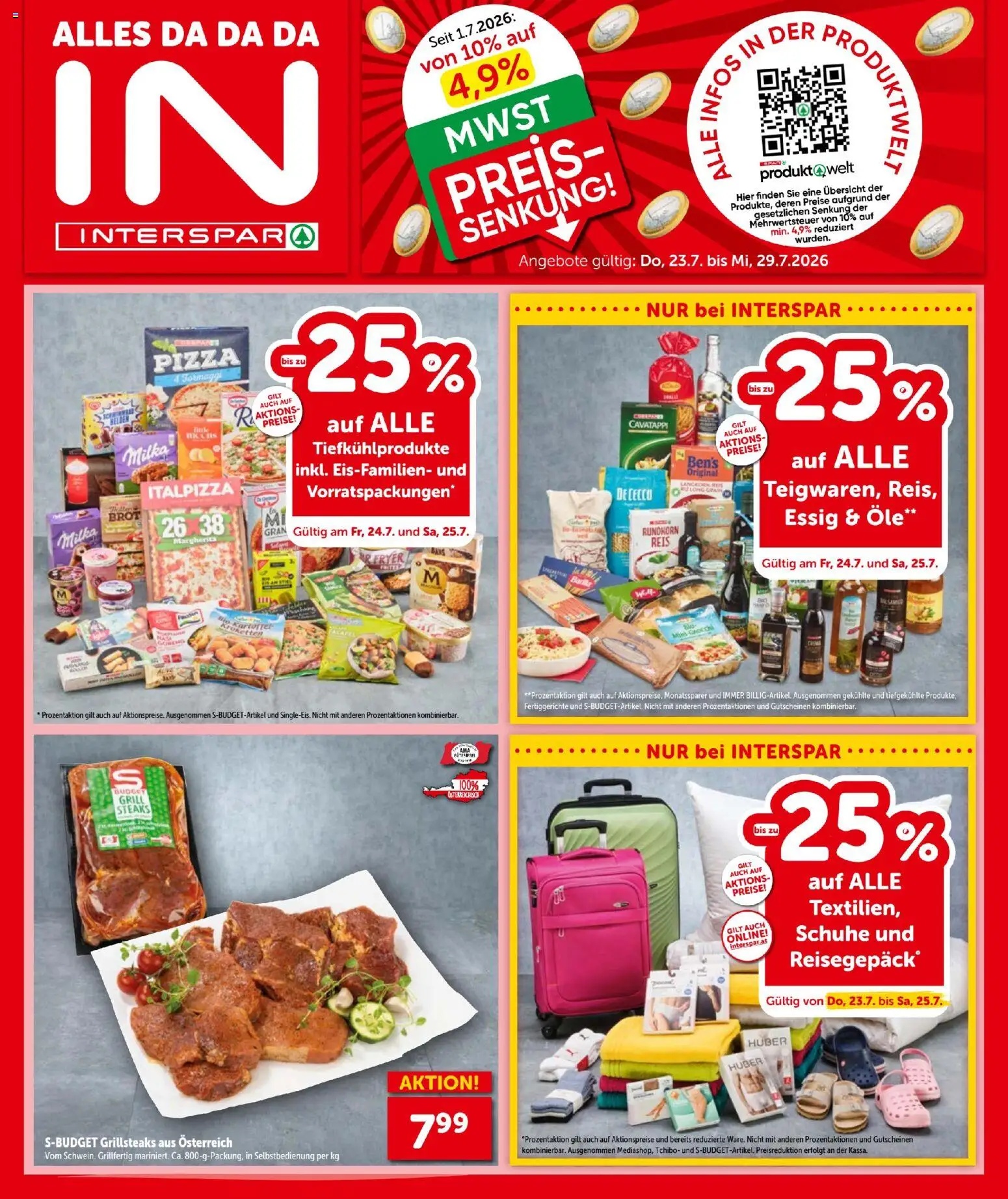 Interspar - Flugblatt gültig ab 23.07.2026 | Seite: 1 | Produkte: Fertiggerichte, Grill, Pizza, Reis