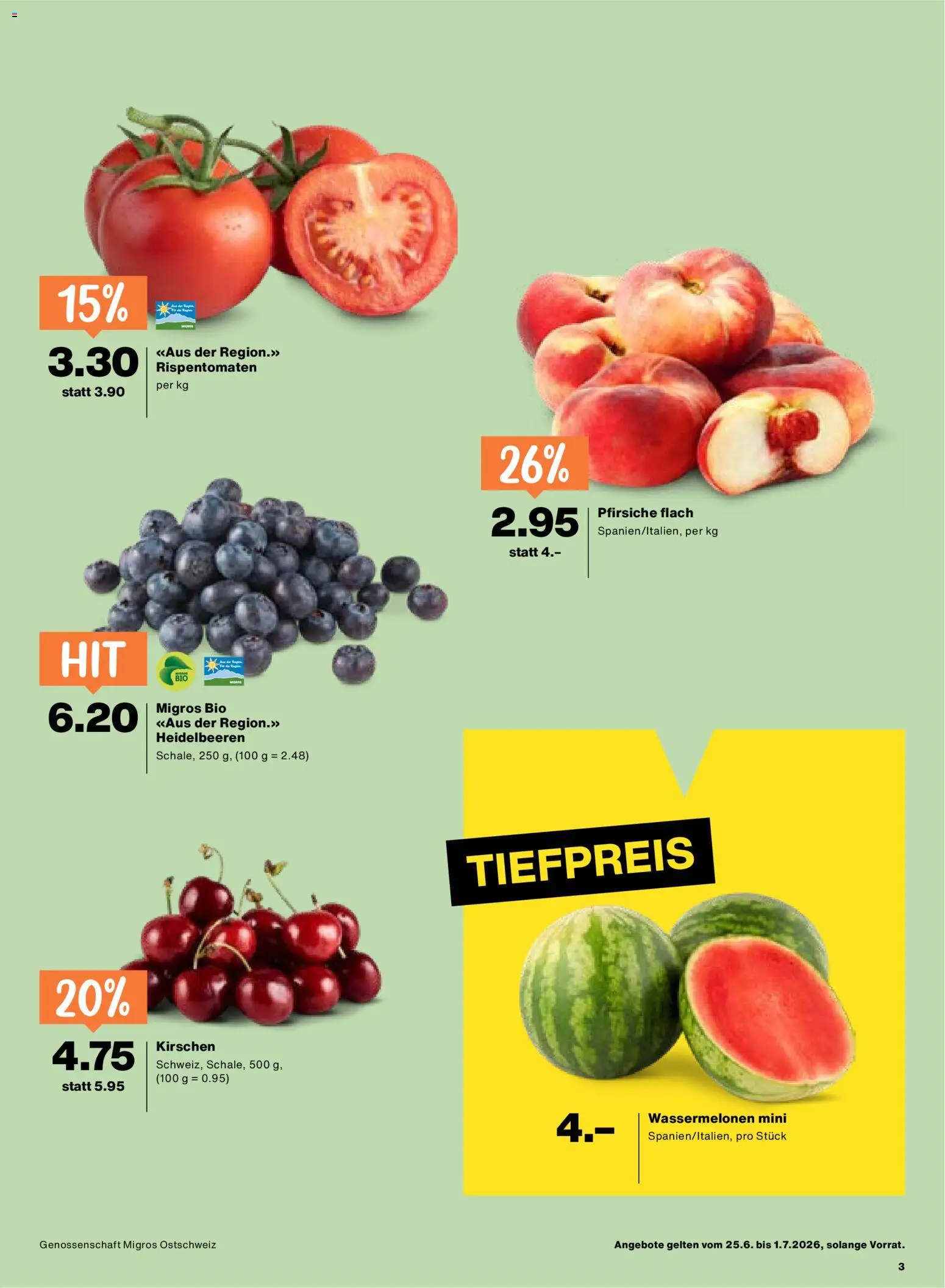 Migros aktionen – gültig ab 25.06.2026 | Seite: 3 | Produkte: Kirschen, Tomaten
