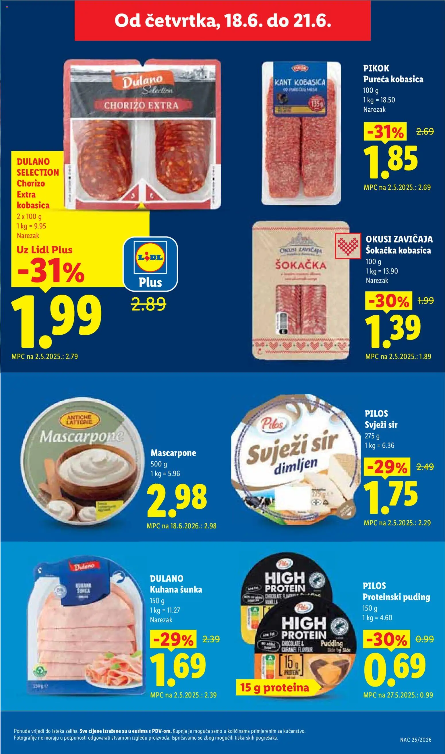 Lidl katalog | vrijedi od 15.06.2026 | Stranica: 49 | Proizvodi: Mascarpone, Sir, Šunka, Puding