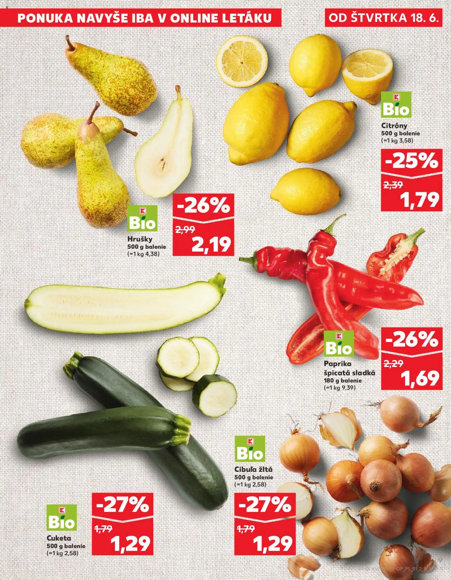 Nové Kaufland akcie – leták je platný od 18.06.2026 | Strana: 9 | Produkty: Citróny, Cibuľa, Cuketa, Hrušky