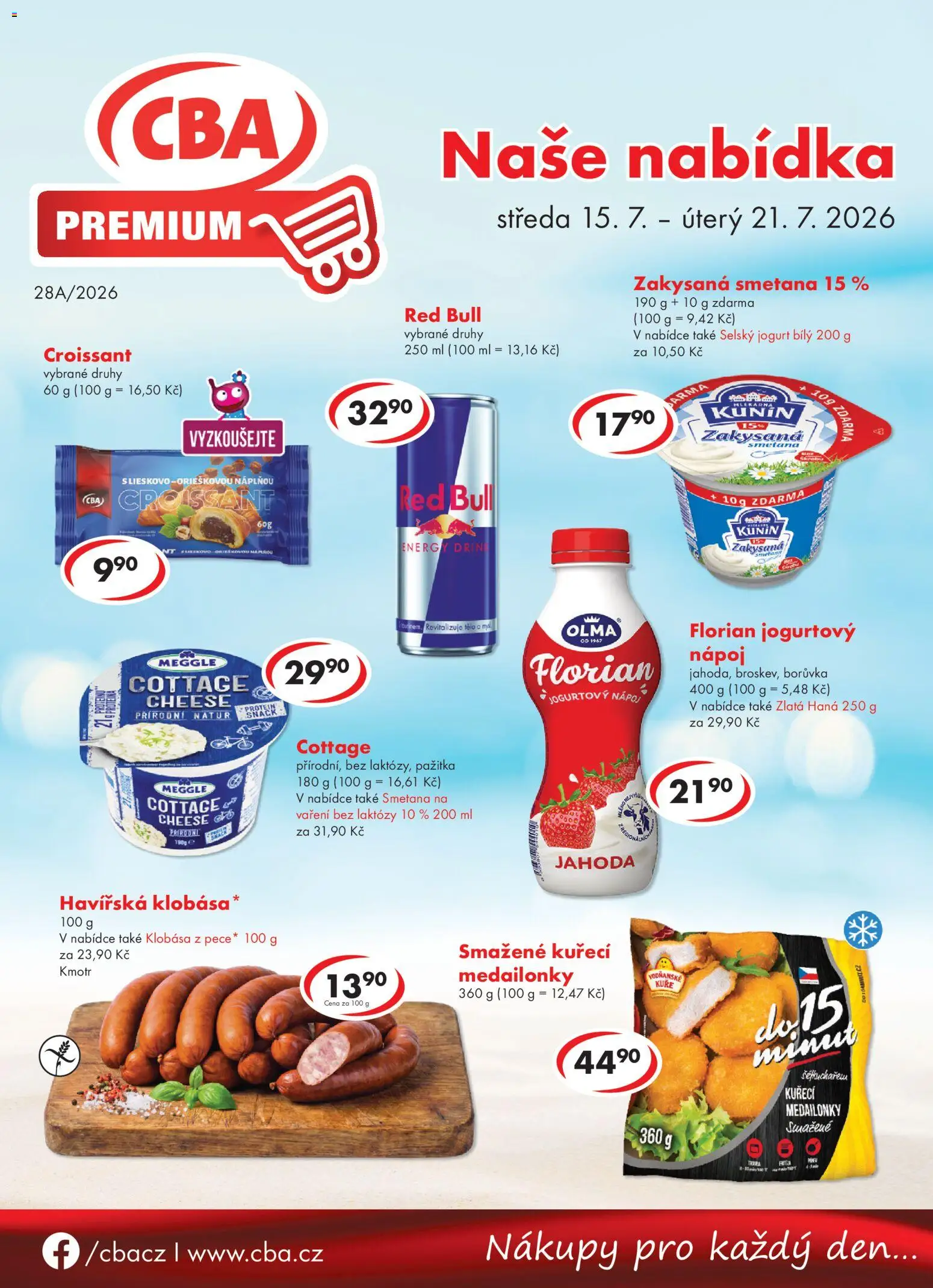 CBA leták - Premium od 15.07.2026 | Strana: 1 | Produkty: Klobása, Zlatá Hana, Croissant, Protein