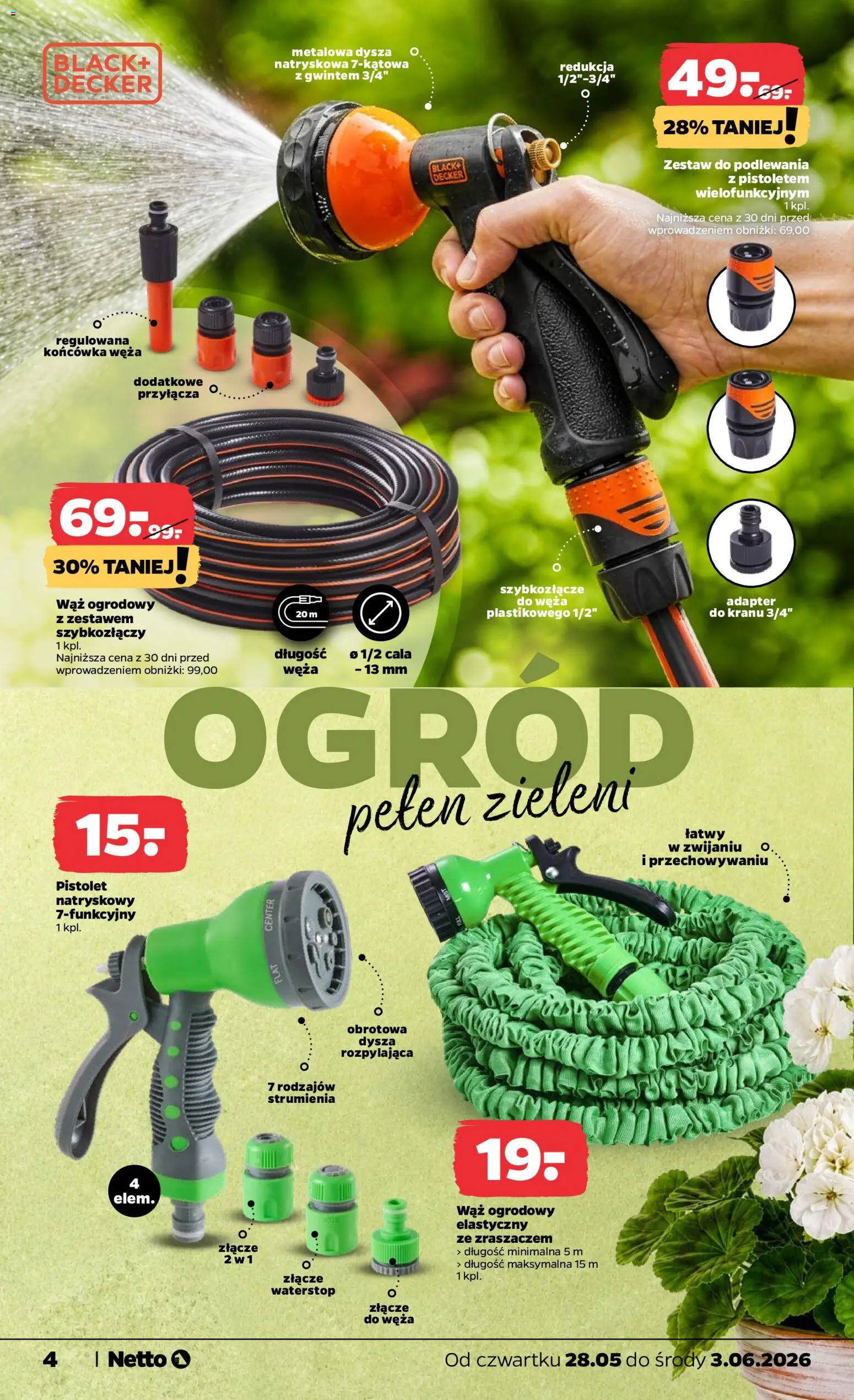 Netto gazetka od czwartku NonFood od 28.05.2026 | Strona: 4 | Produkty: Wąż ogrodowy, Złącze, Adapter