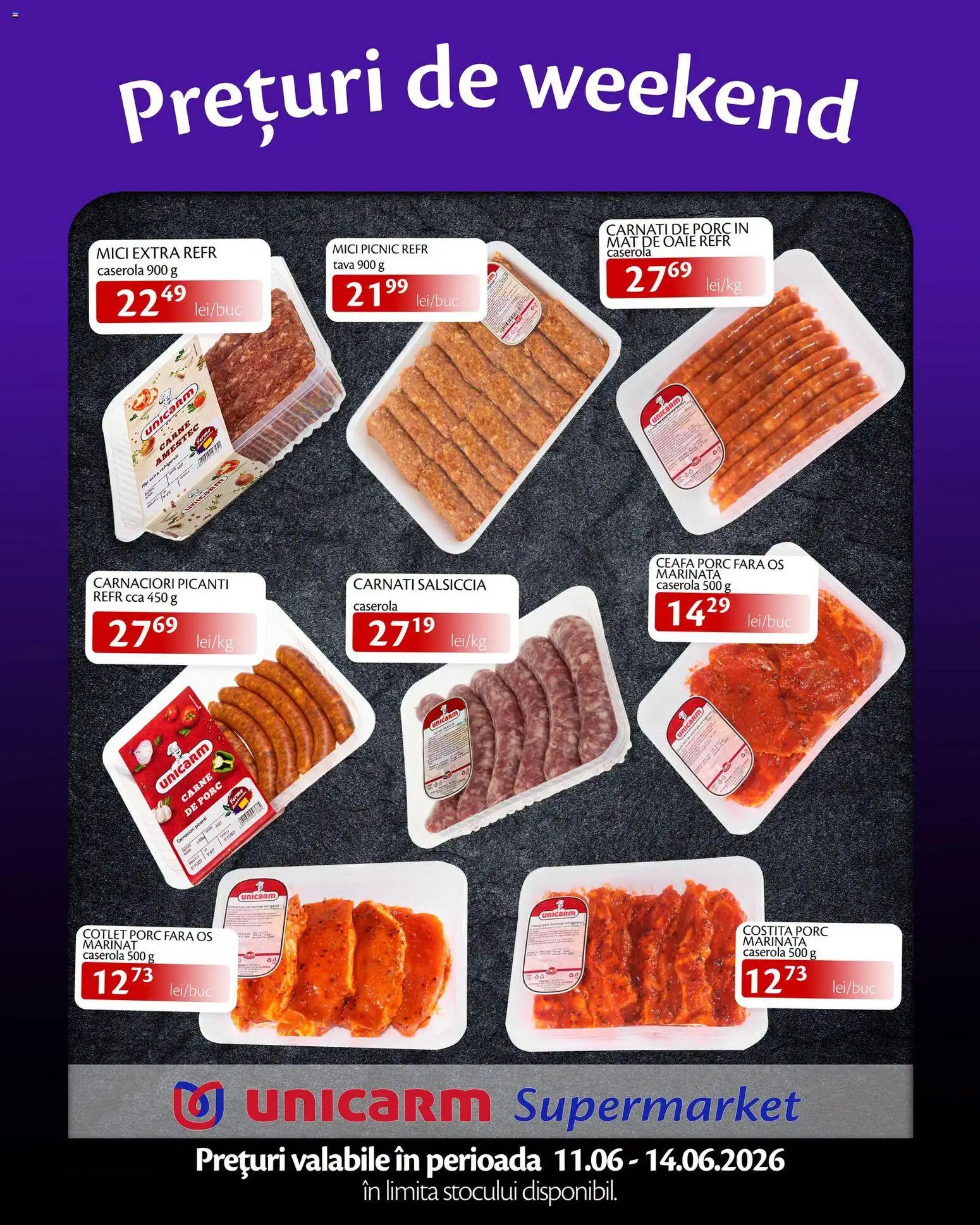 Noul catalog Unicarm – valabil de la 11.06.2026 | Pagină: 2 | Produse: Lait de coco, Cotlet porc, Mici, Cârnați