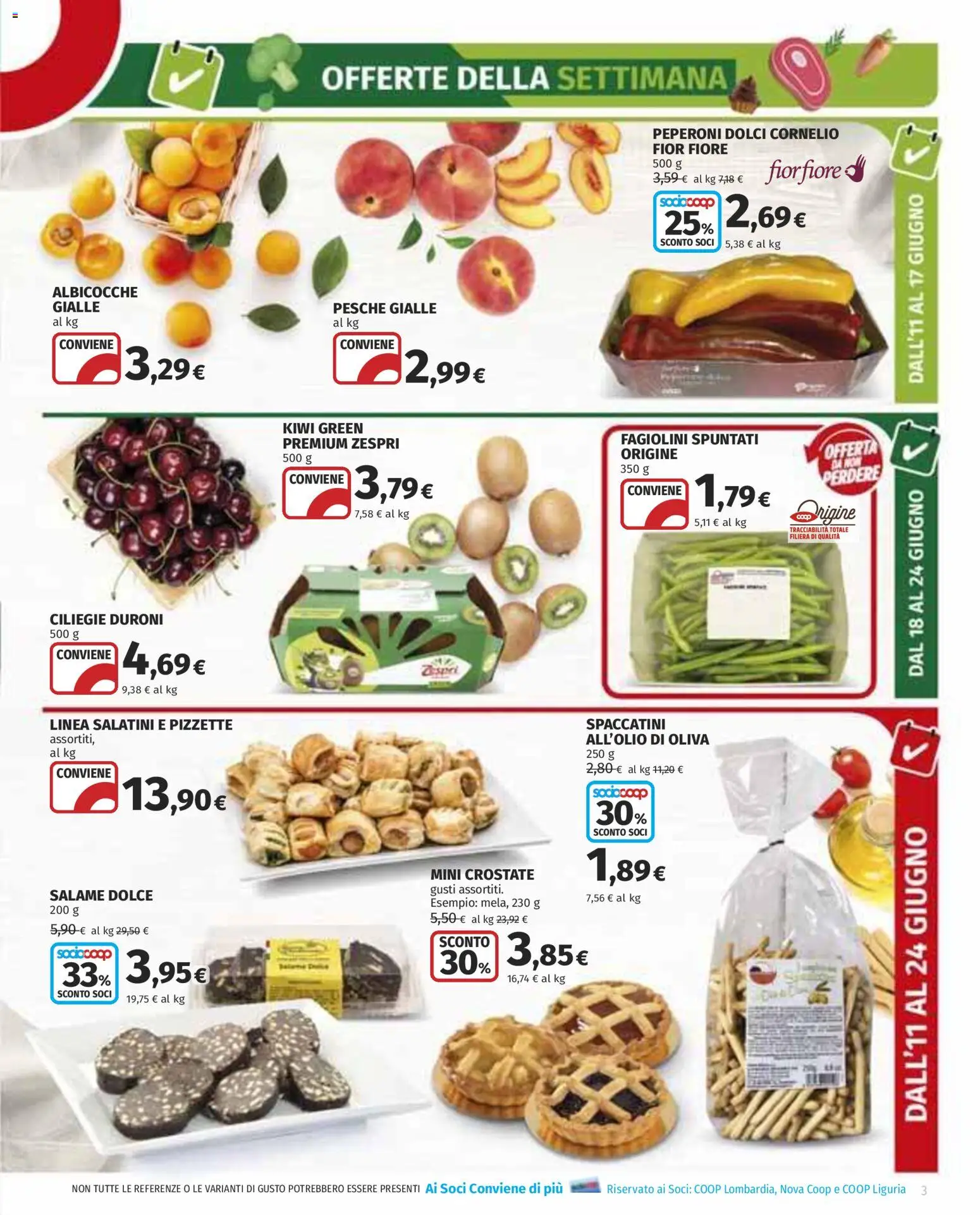 Volantino COOP del 11.06.2026 | Pagina: 3 | Prodotti: Salatini, Salame, Peperoni, Albicocche