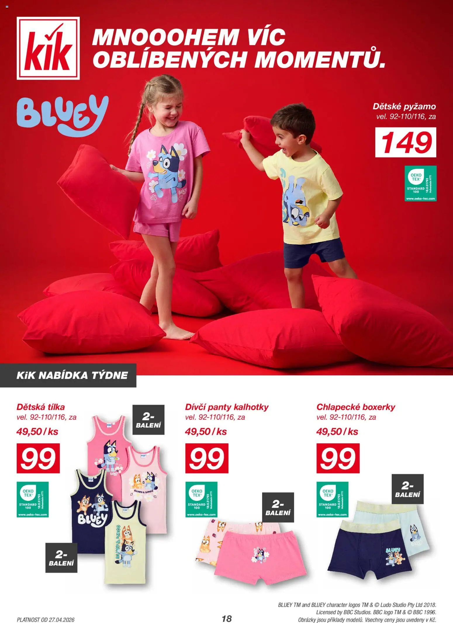 Kik leták od 27.04.2026 | Strana: 18 | Produkty: Kalhotky, Pyžamo, Boxerky, Dětské pyžamo