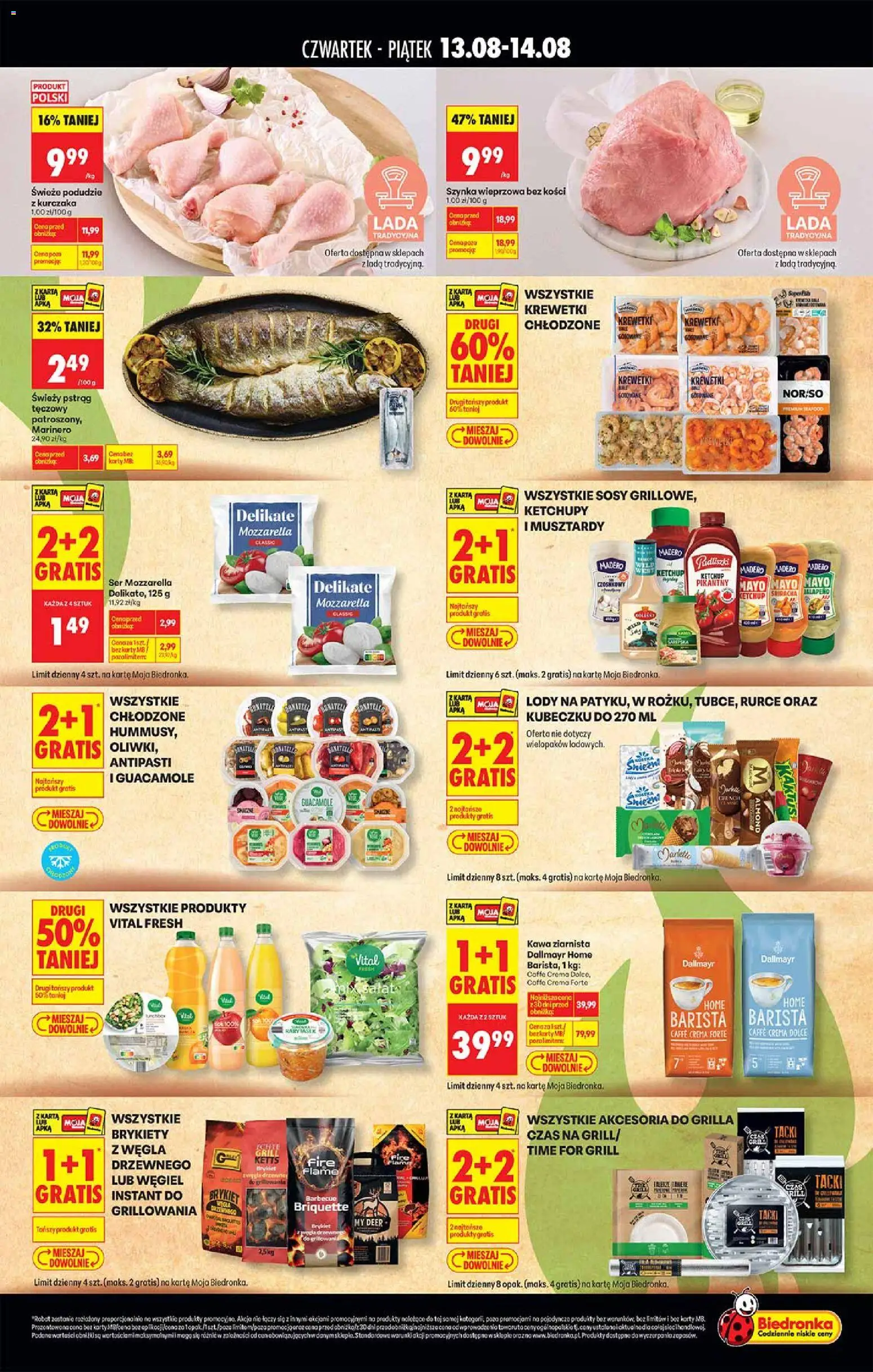 Biedronka gazetka - Smakuj chwile z grillem od 13.08.2026 | Strona: 2 | Produkty: Grill, Szynka, Brykiety, Kawa