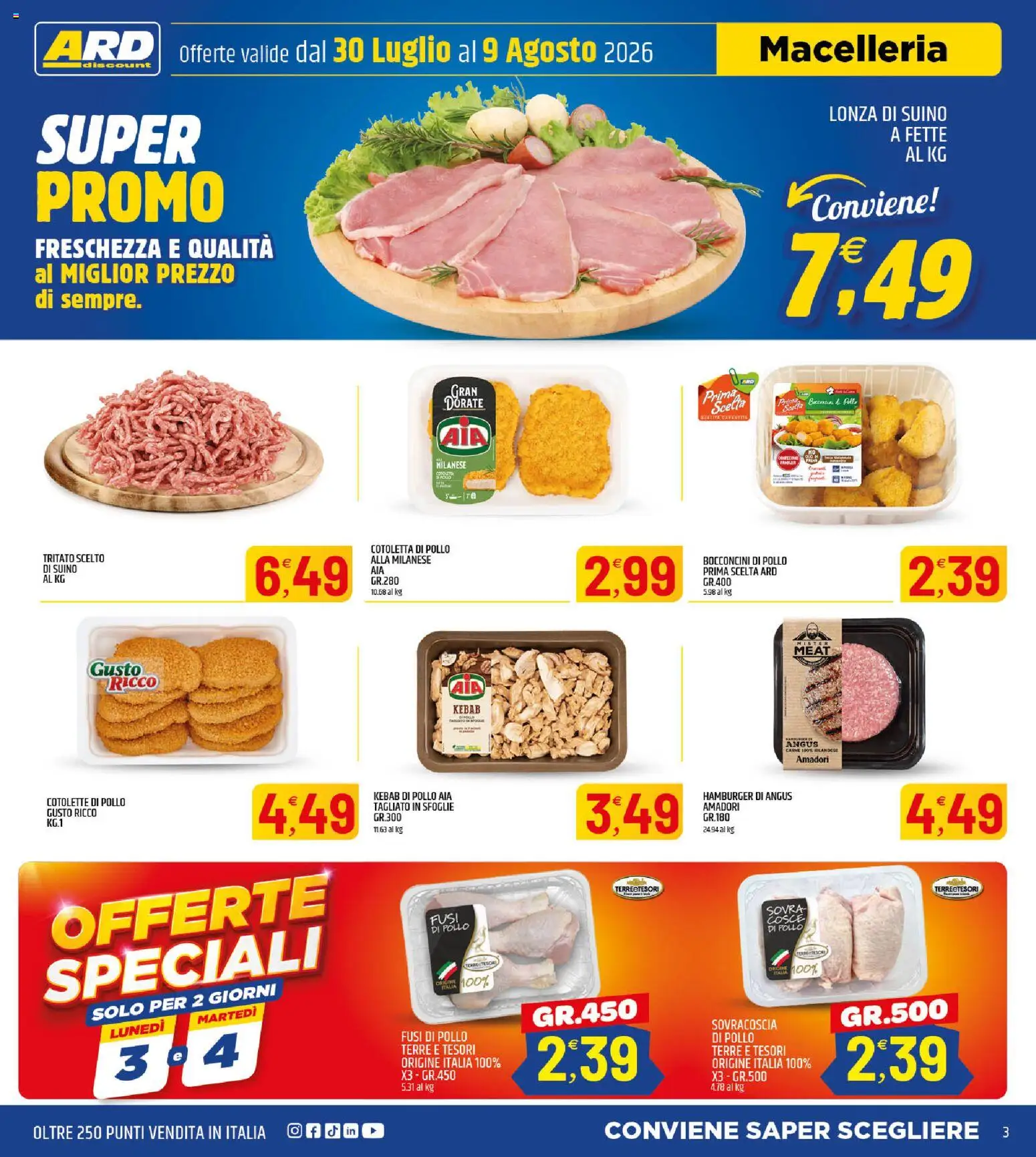 Volantino ARD Discount del 30/07/2026 | Pagina: 3 | Prodotti: Pollo, Suino, Hamburger, Cosce di pollo