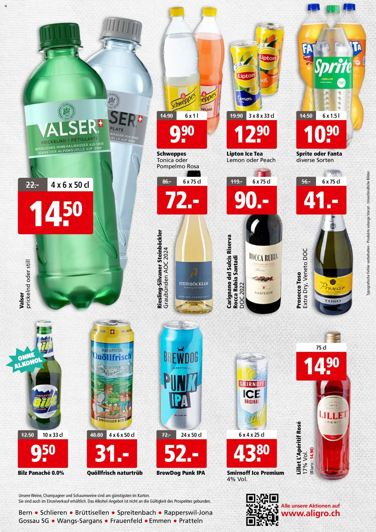 Aligro aktionen Business Schlieren, Gossau SG, Frauenfeld, Rapperswil-Jona, Sargans, Bern – gültig ab 08.06.2026 | Seite: 4 | Produkte: Fanta, Mineralwasser, Bier, Wasser