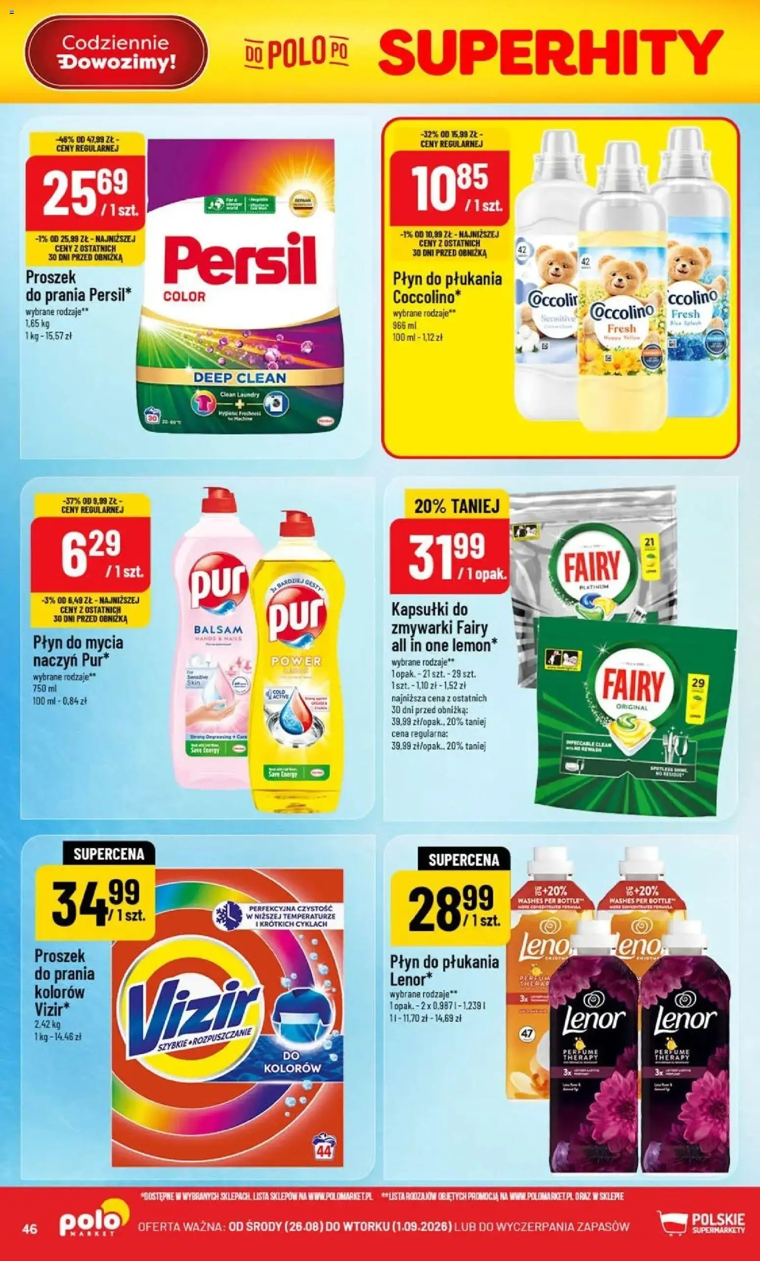 Nowa POLOmarket gazetka od jutra 26.08.2026 | Strona: 46 | Produkty: Płyn do płukania, Proszek, Persil, Vizir