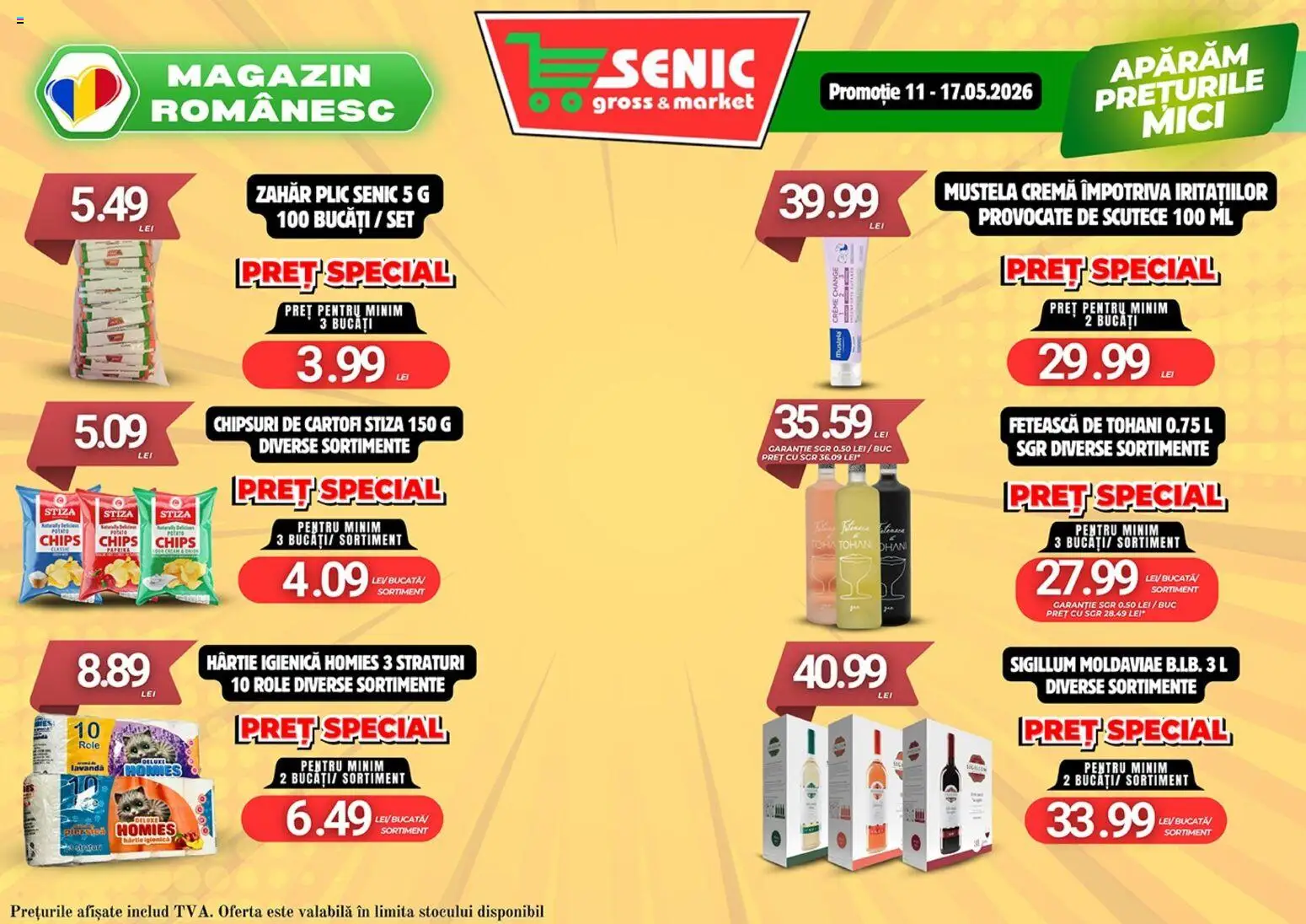 Noul catalog Senic – valabil de la 11.05.2026 | Pagină: 3 | Produse: Cremă, Chipsuri, Scutece, Zahăr